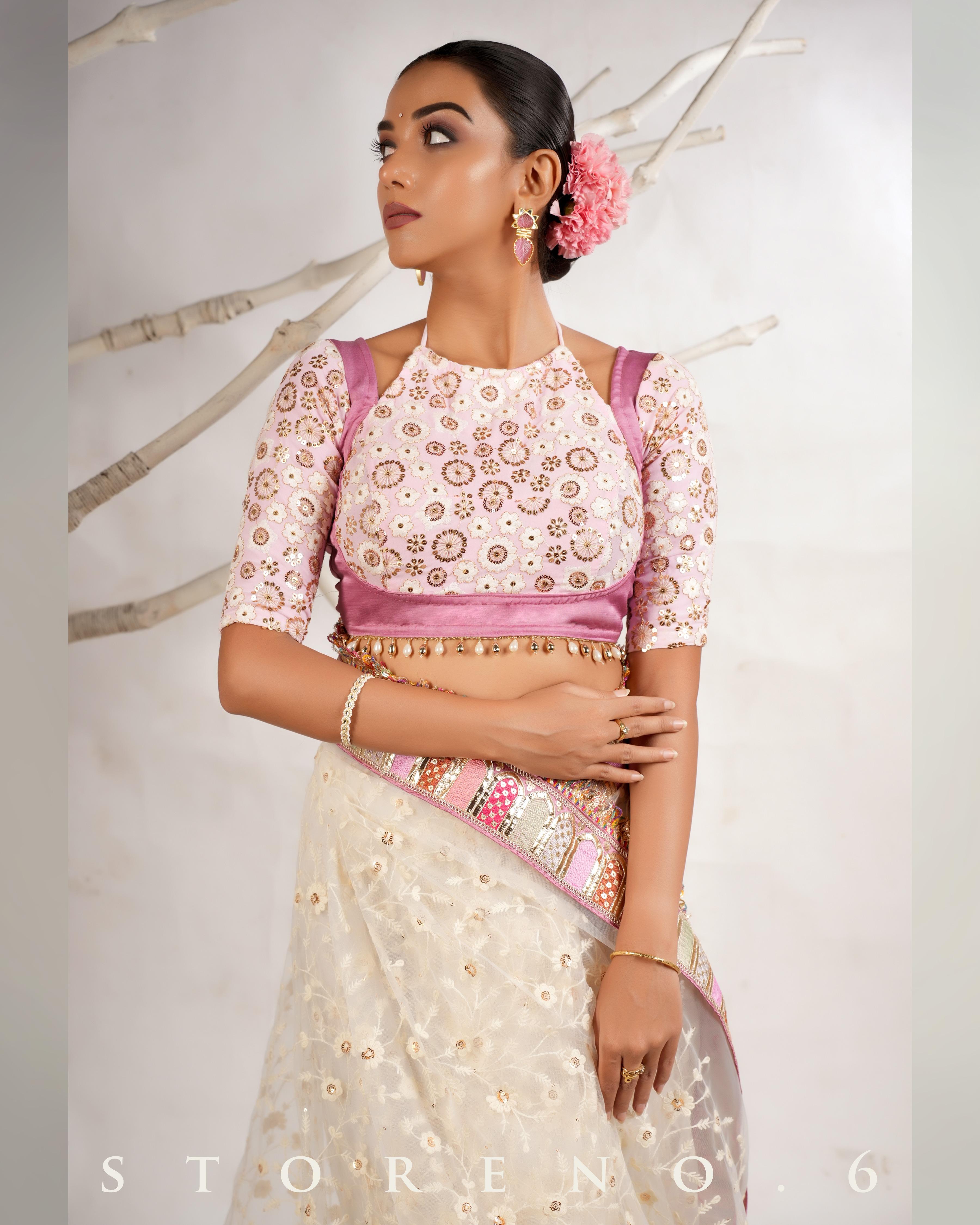 DAISY'S IVORY ICON SAREE WITH THE BLUSHING BALLERINA BLOUSE