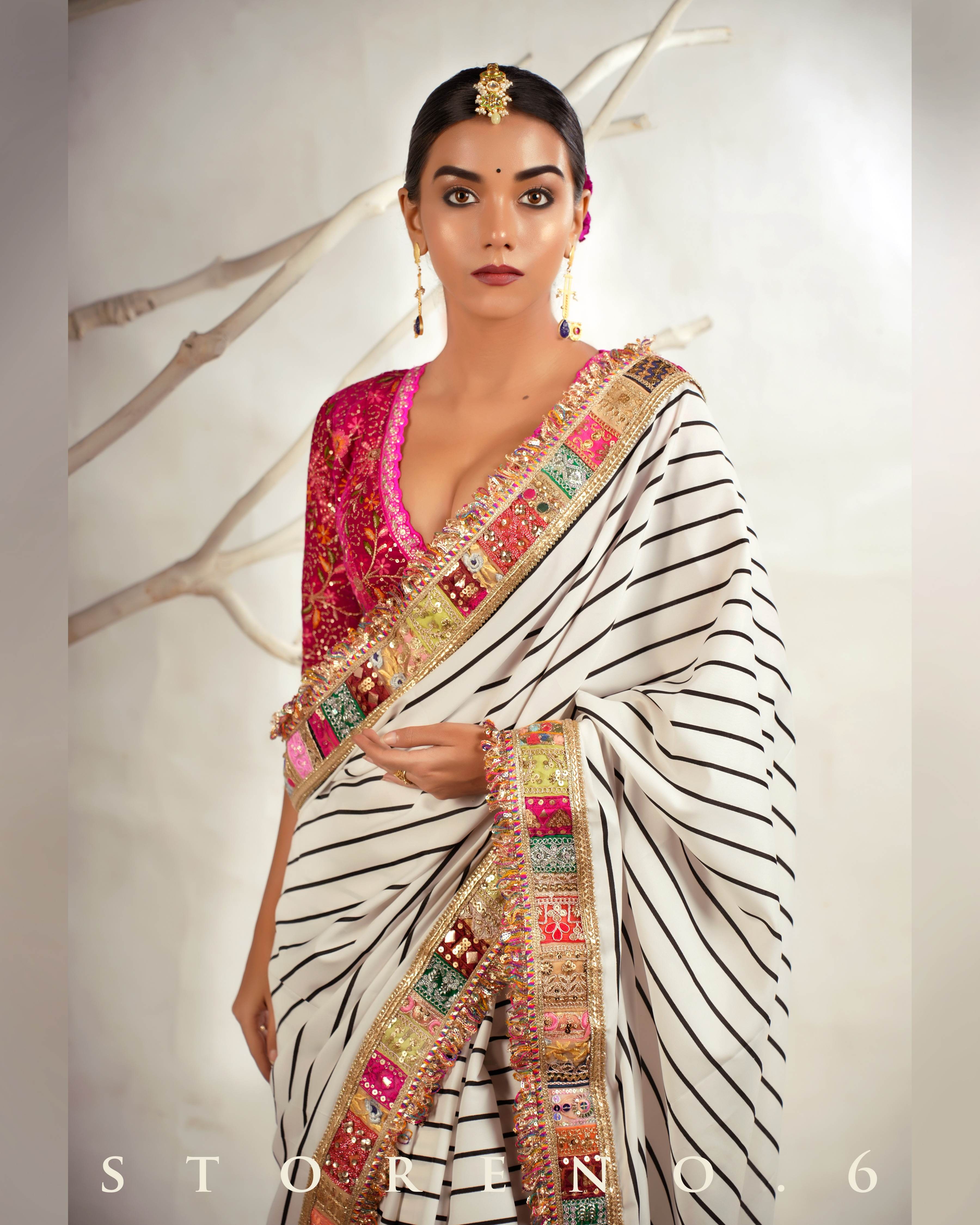 THE HYPNOTIC HUE SAREE WITH BARBIE BLUSH JEWEL BLOUSE