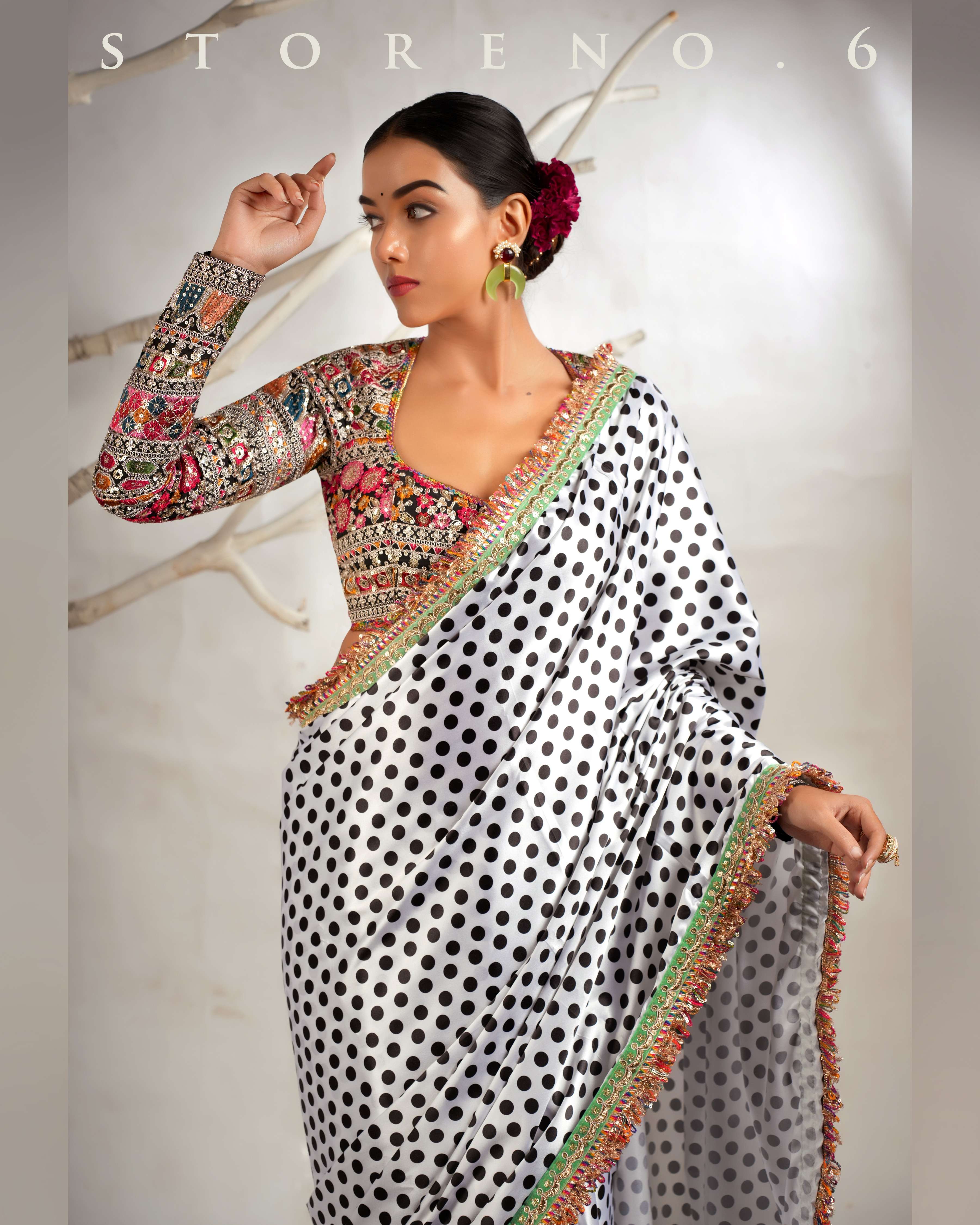 THE POLKA PASSION SAREE WITH GUL KAARI SIAH-X CLASSIC BLOUSE