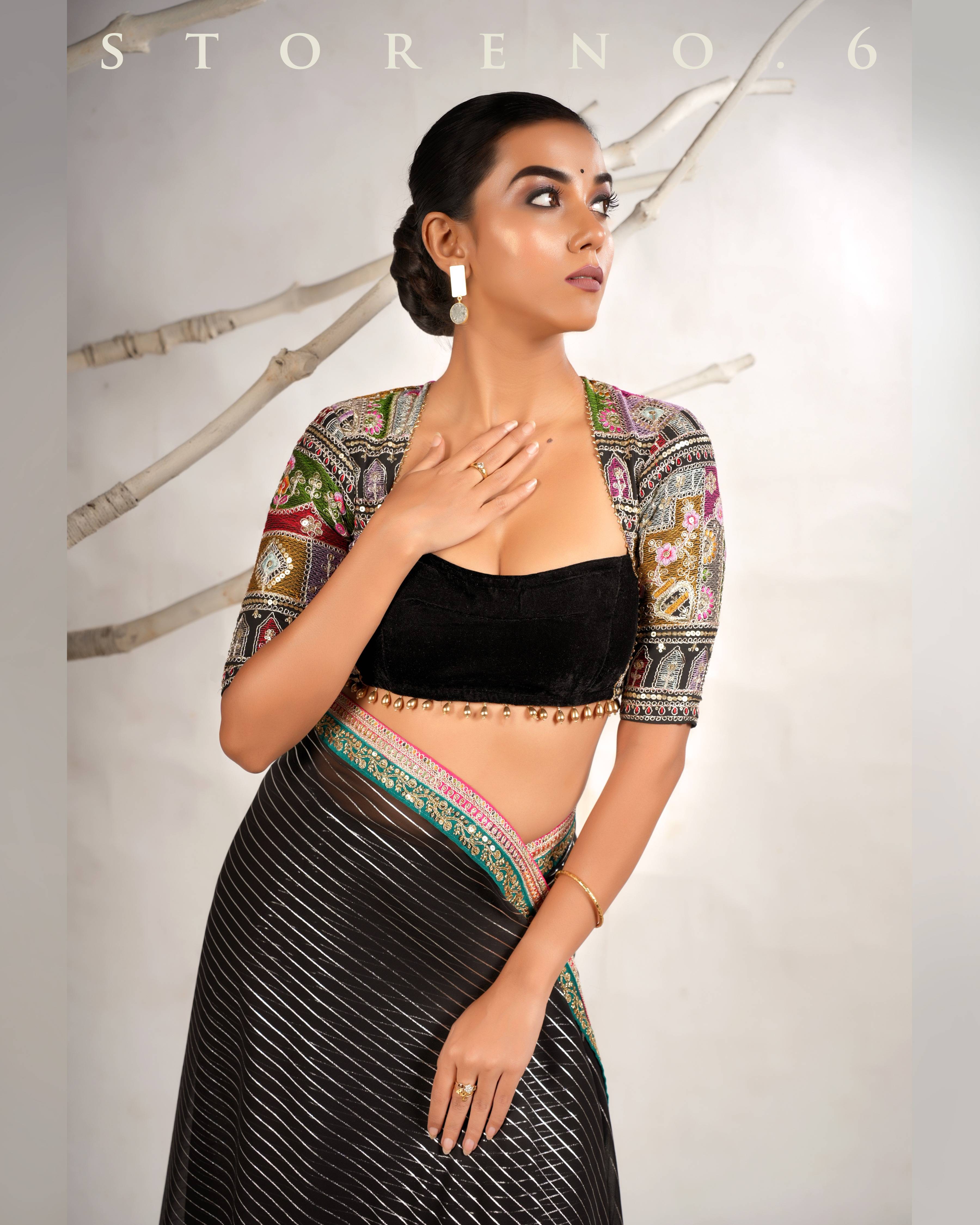 THE BREEZY BLACK SAREE WITH THE DARK DELIGHT MELANGE BLOUSE