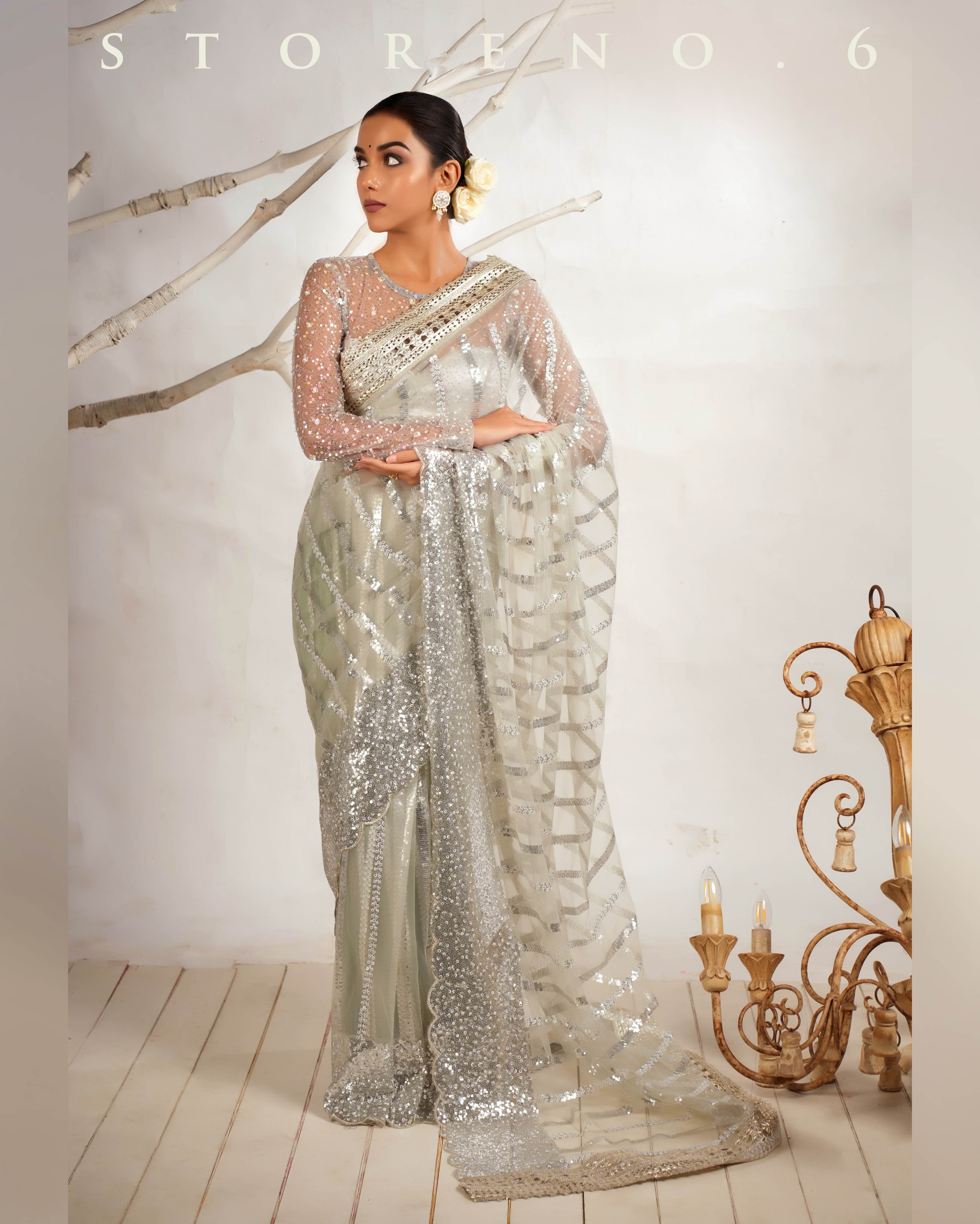 THE CLOUD CHIC SAREE WITH THE STARRY SHIMMER BLOUSE