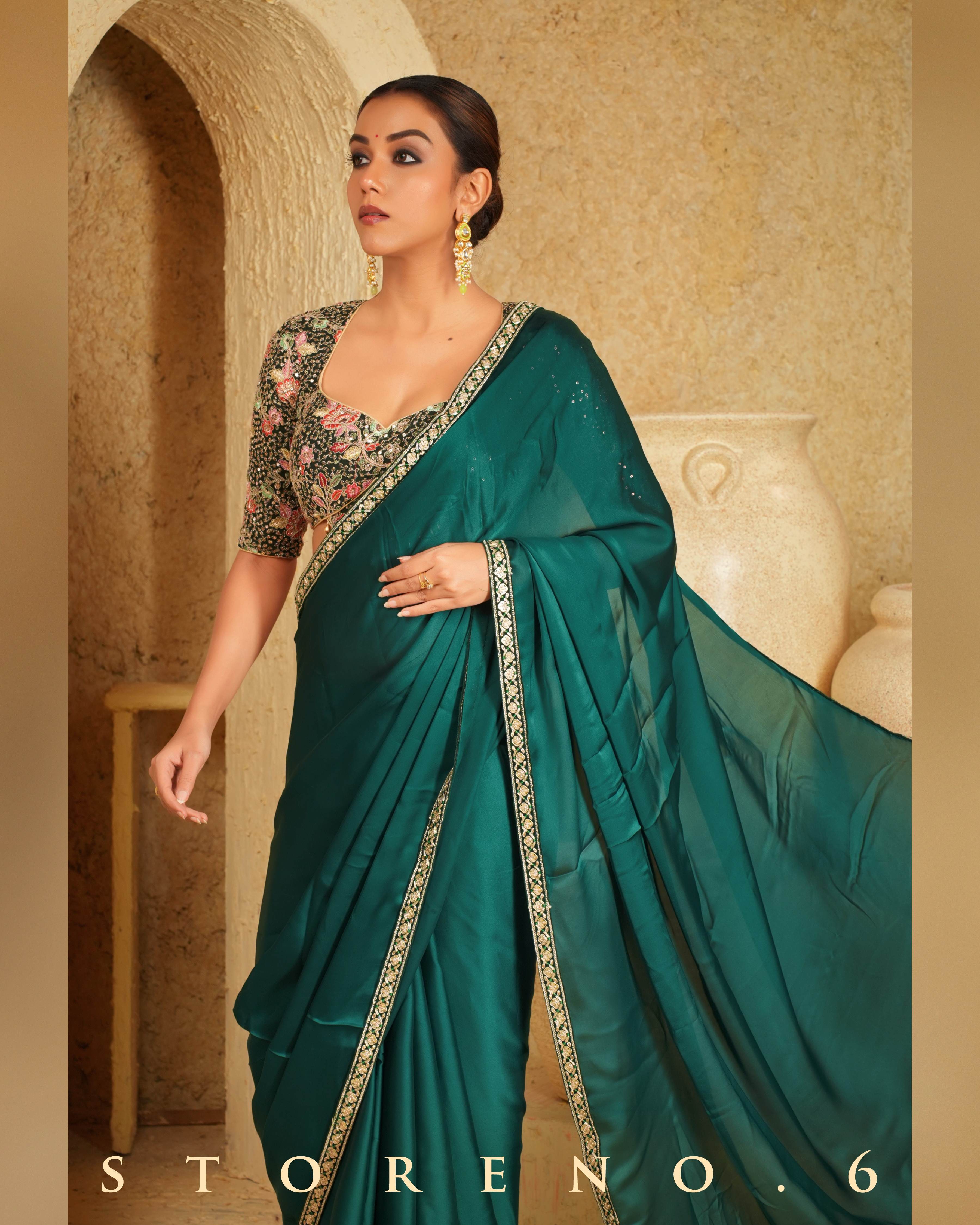 FOREST FLIRT SAREE WITH PINE PARADISE BLOUSE