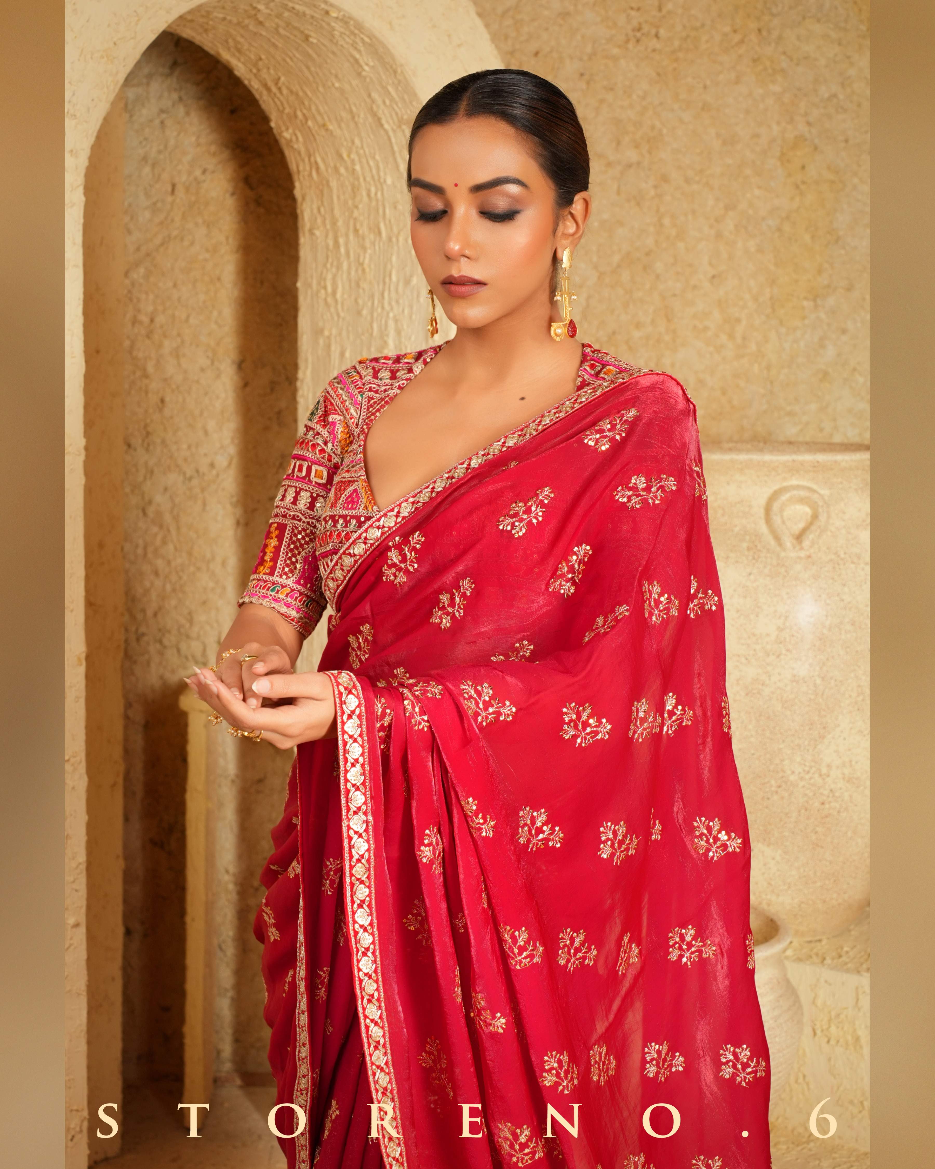 CHILLI CHARISMA SAREE WITH SANGRIA SENSATION CLASSIC BLOUSE