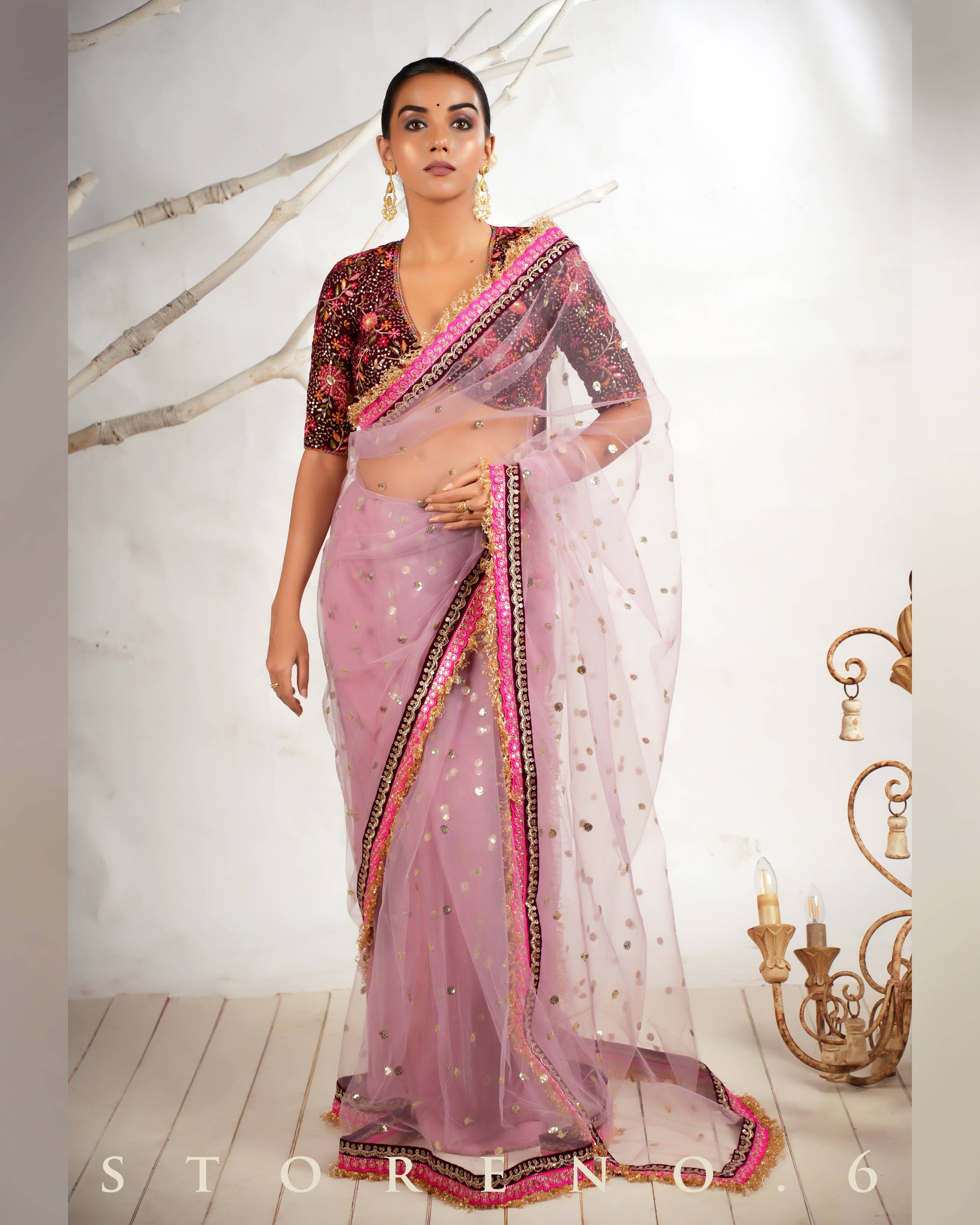 THE ROSY ROMANCE SAREE WITH THE JAM JEWEL BLOUSE