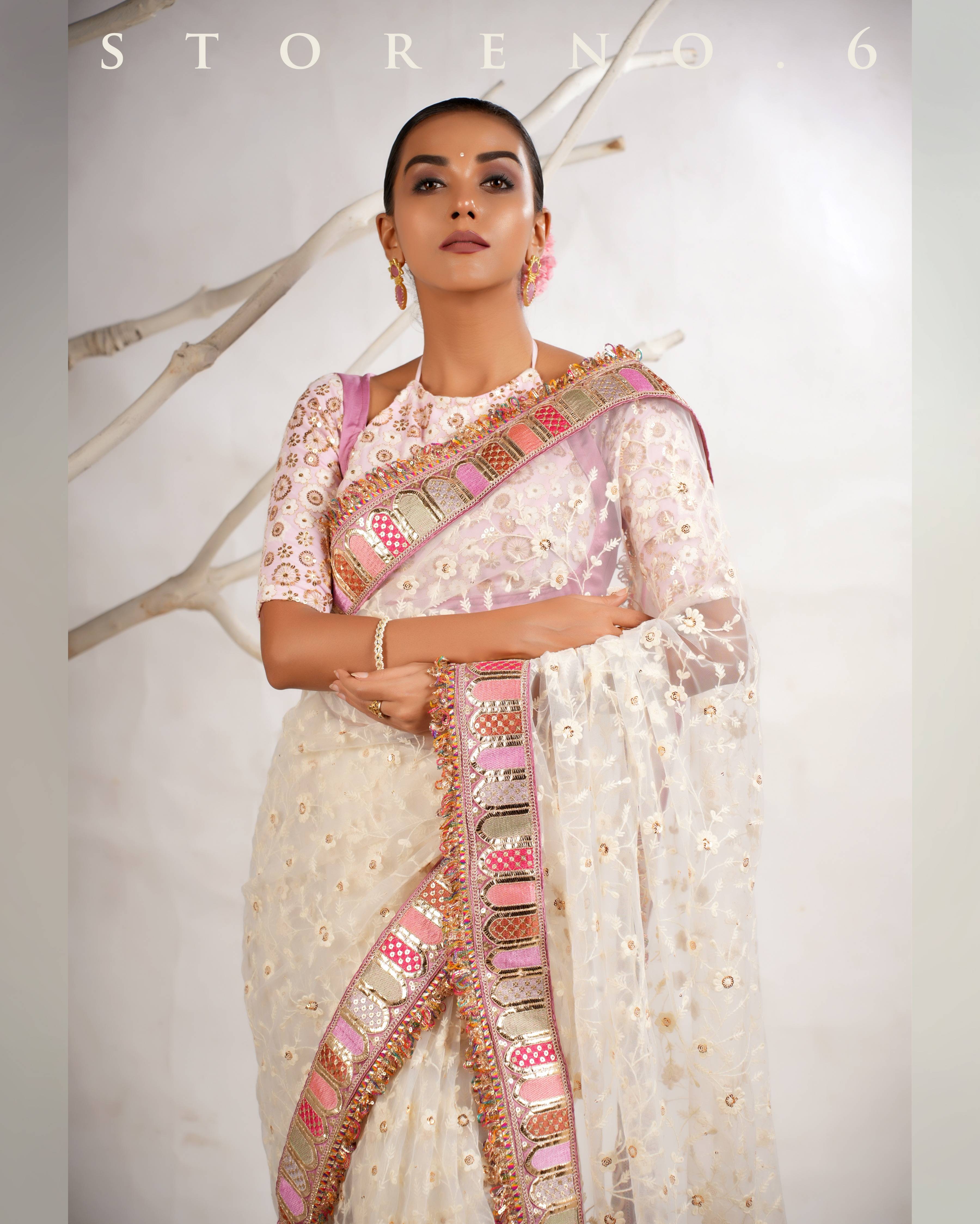 DAISY'S IVORY ICON SAREE WITH THE BLUSHING BALLERINA BLOUSE