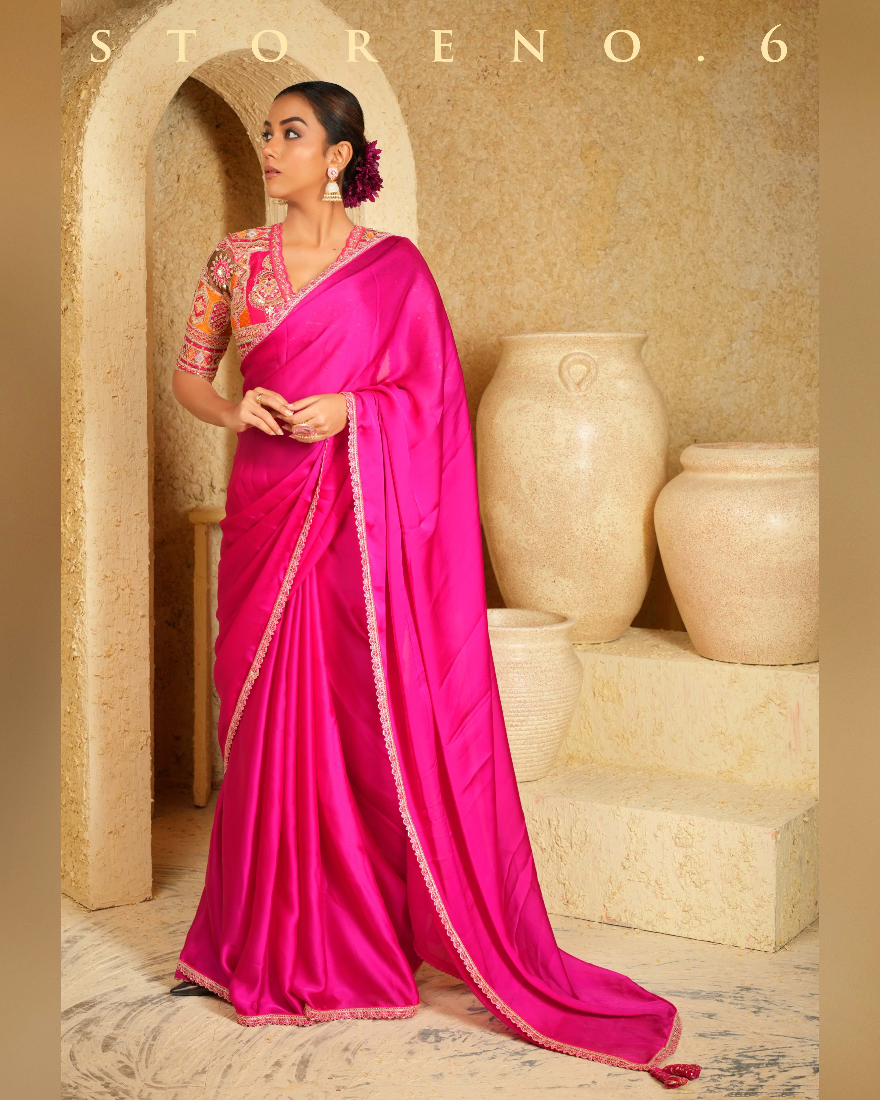 FEARLESS FUCHSIA SAREE WITH FUCHSIA FUSION BLOUSE