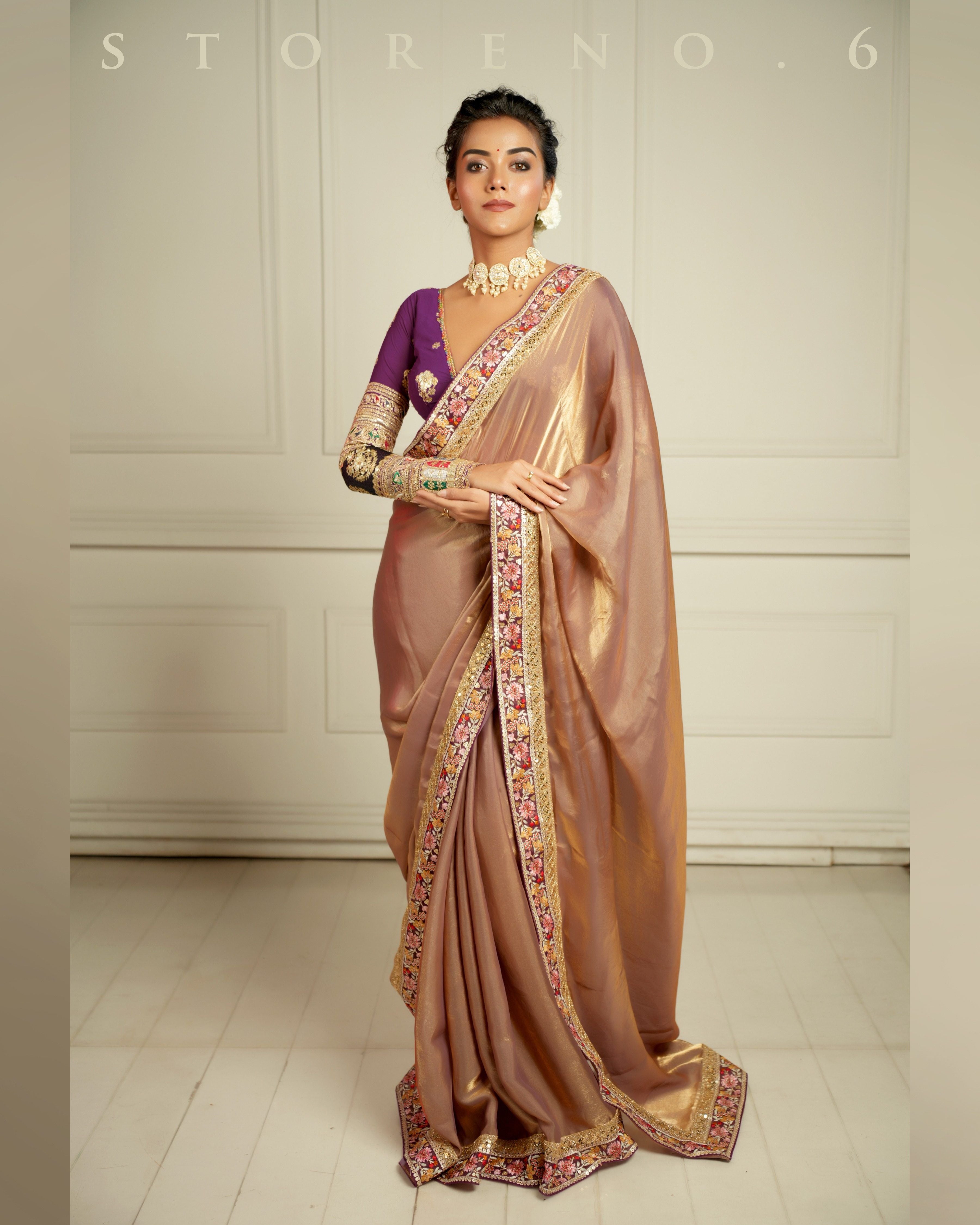 THE IMPERIAL TWILIGHT SHIMMER SAREE WITH ORNATE ORCHID BLOUSE