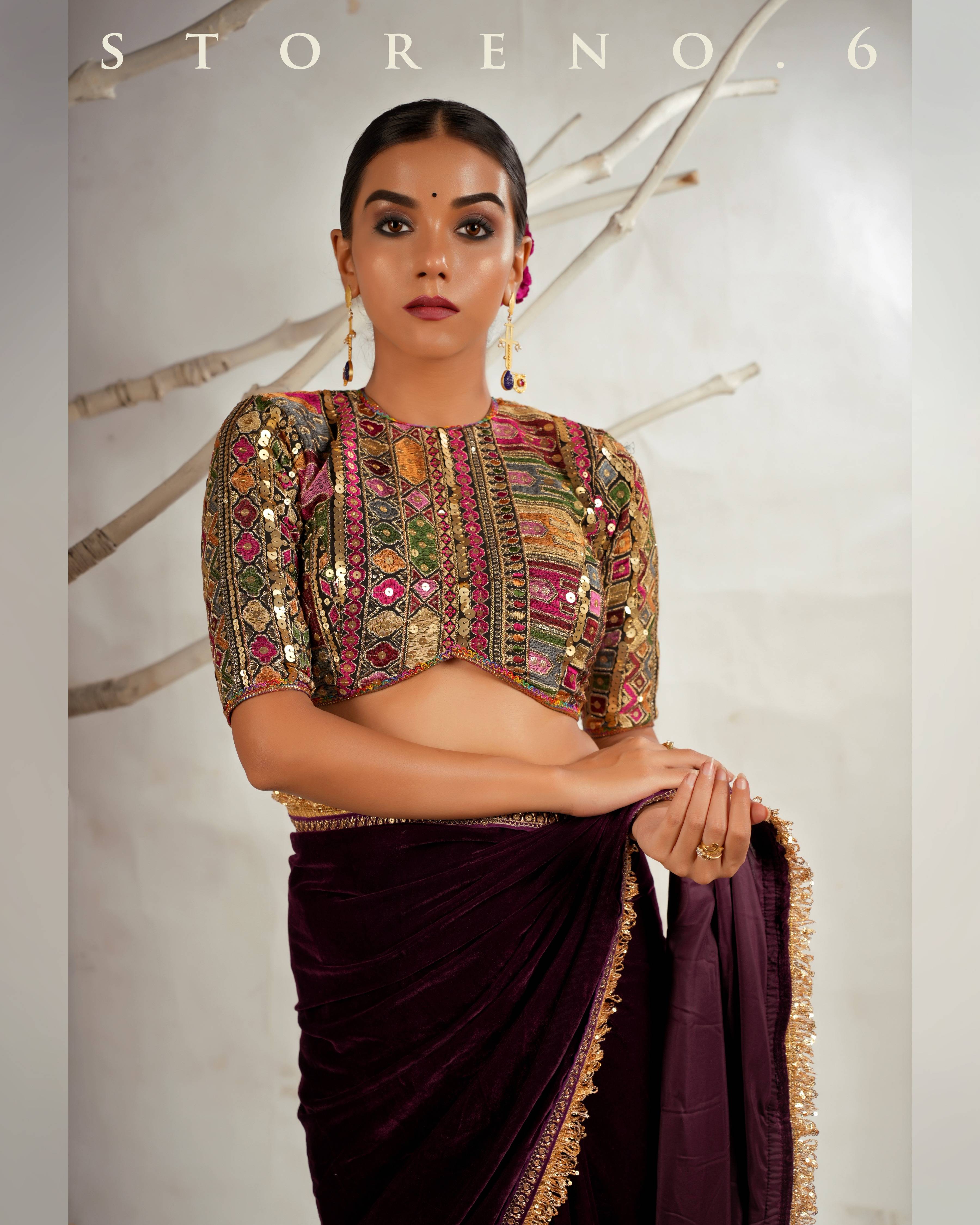 THE WINE WONDER SAREE WITH GUL KAARI SIAH CLASSIC BLOUSE