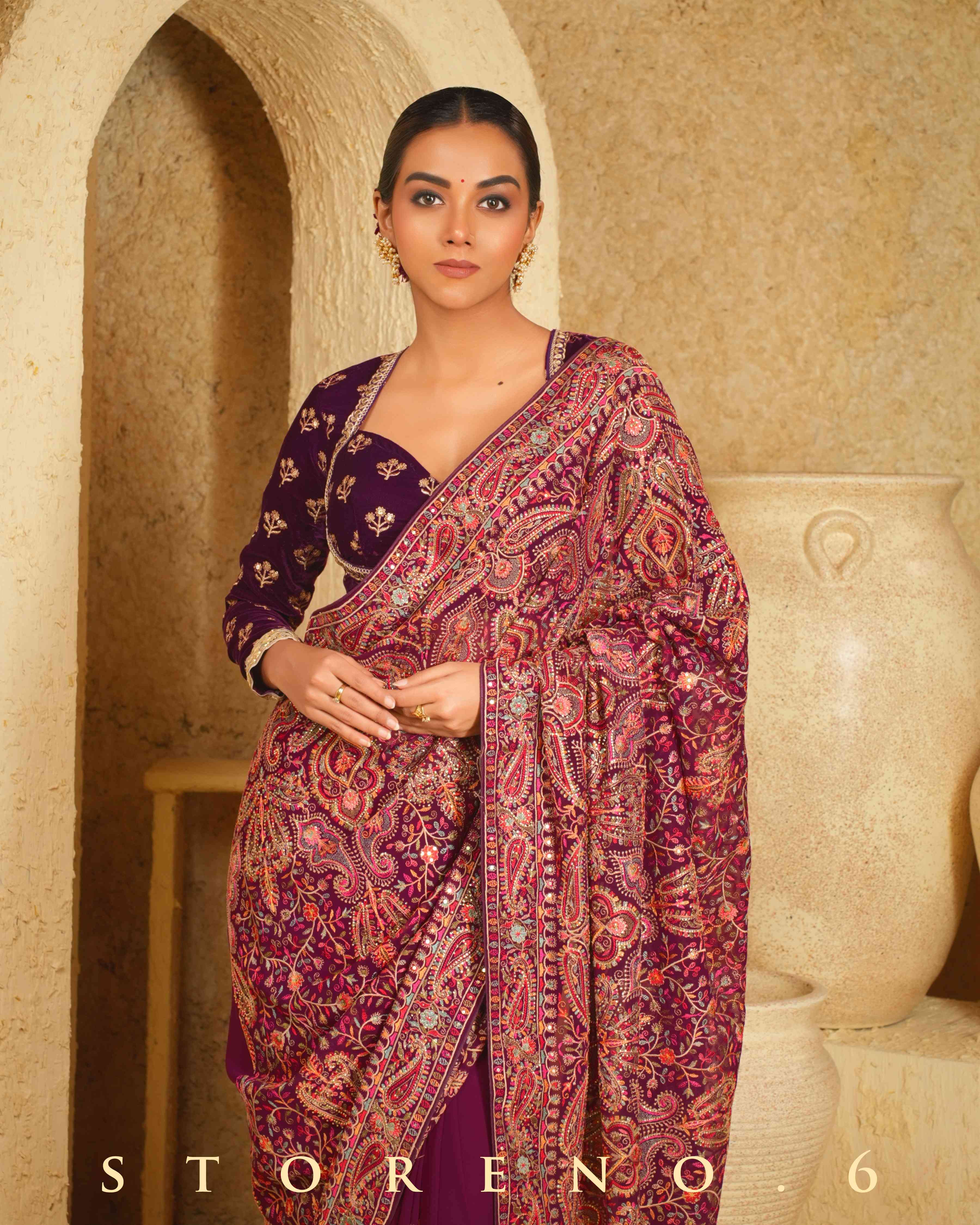 GARNET GLORY SAREE WITH WINE WHIMSY BLOUSE