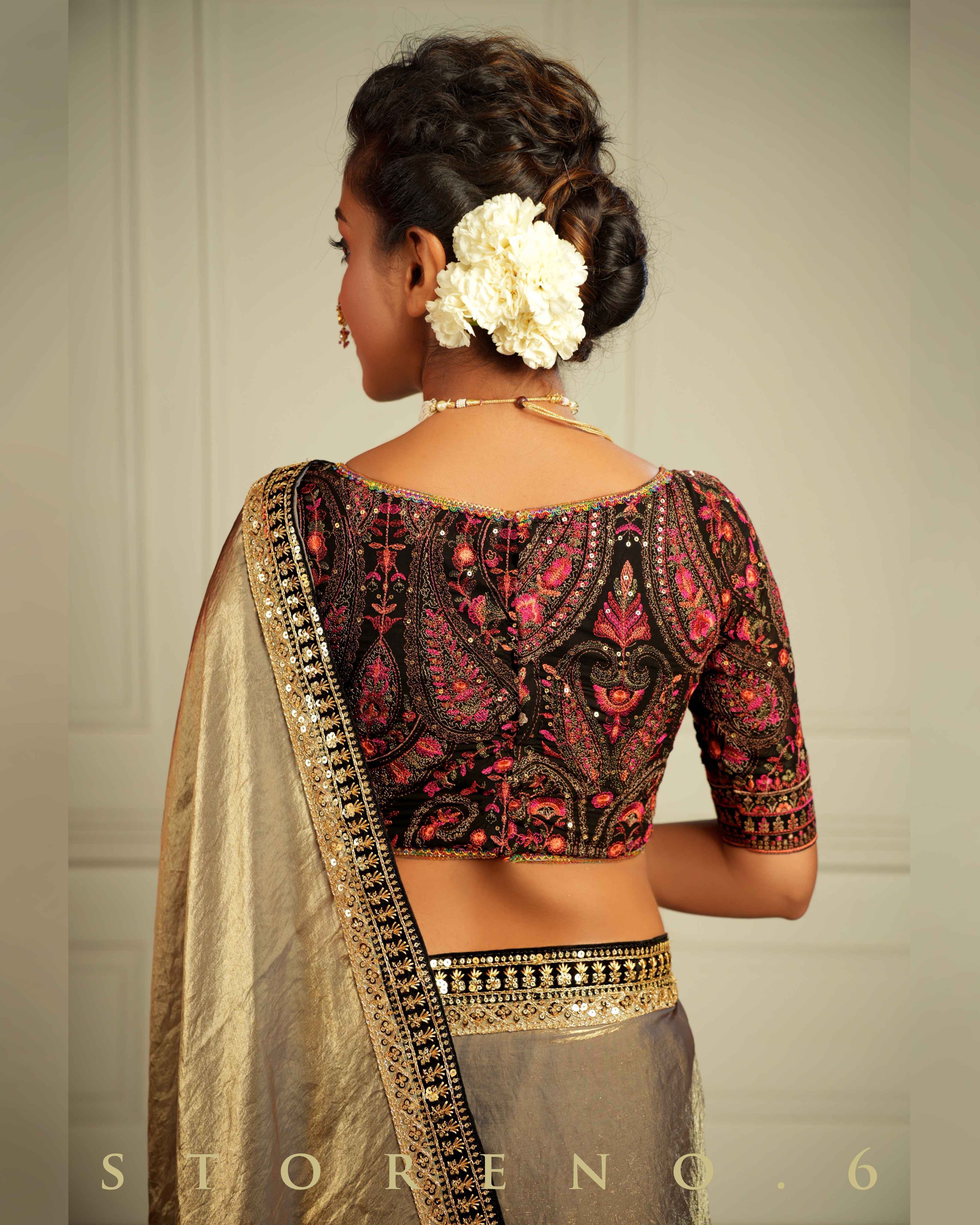 THE IMPERIAL SUNKISSED SMOKE SAREE WITH CHAHAT-E-SIAH BLOUSE