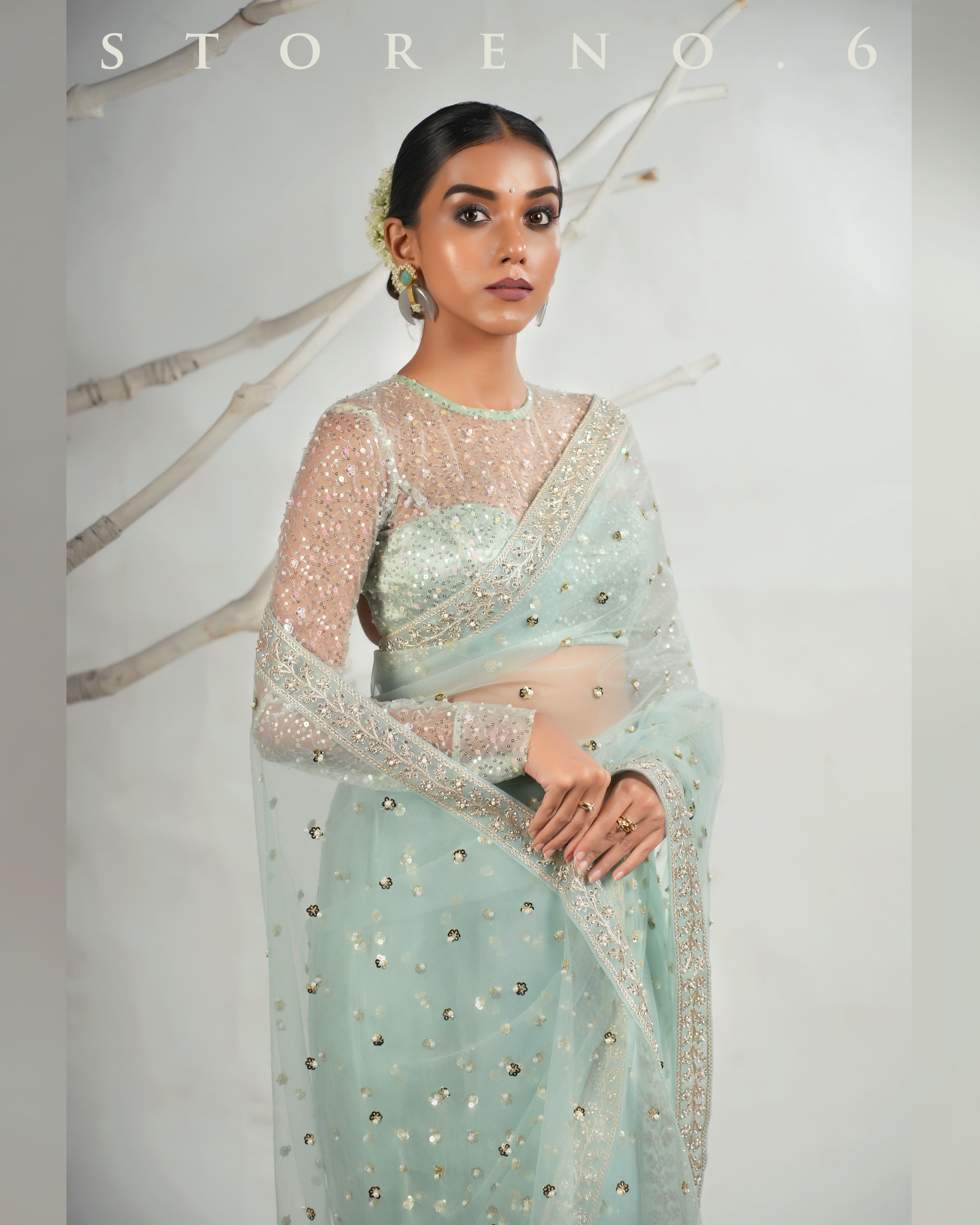 THE AQUA ANGEL SAREE WITH THE SASSY SHIMMER BLOUSE