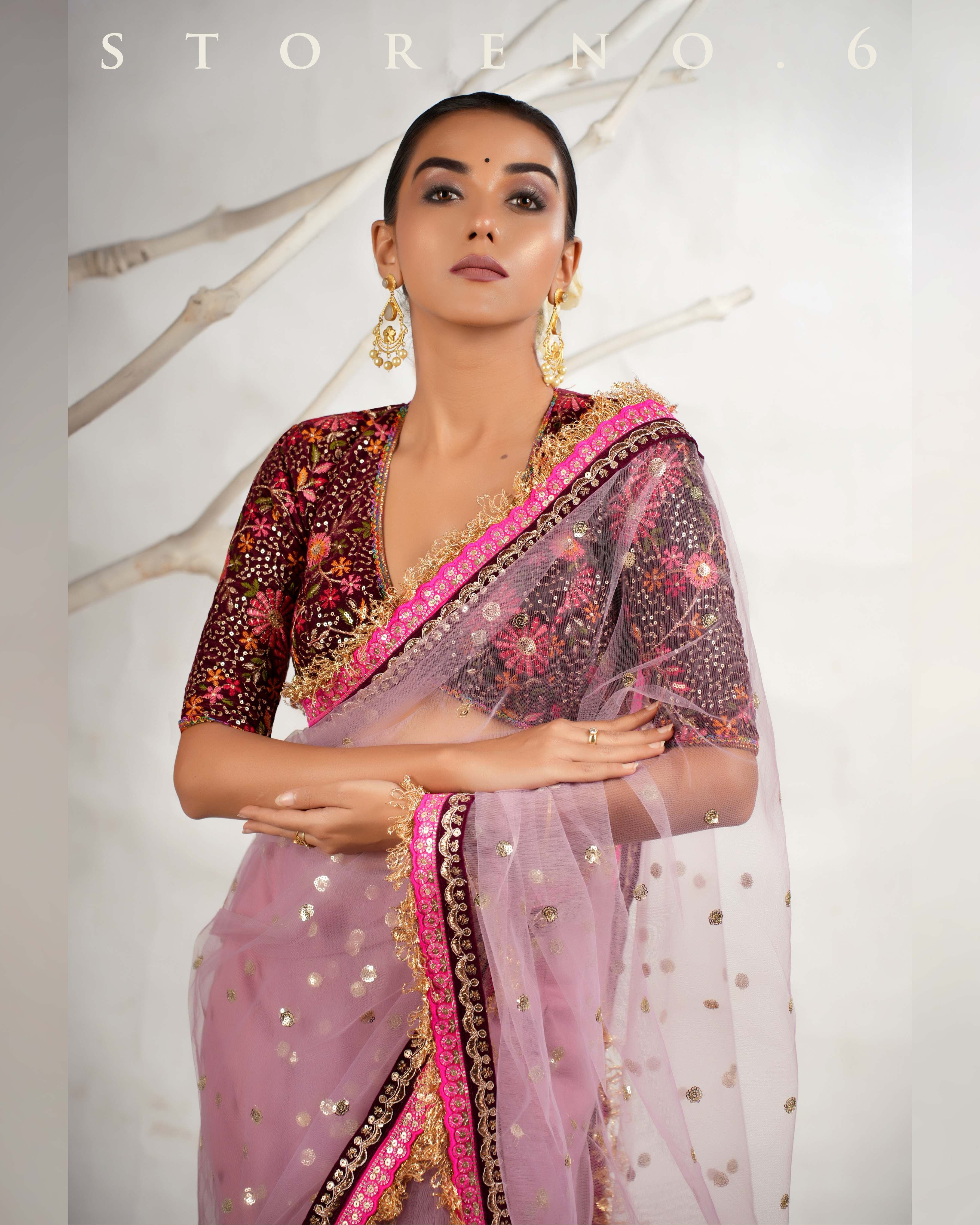 THE ROSY ROMANCE SAREE WITH THE JAM JEWEL BLOUSE