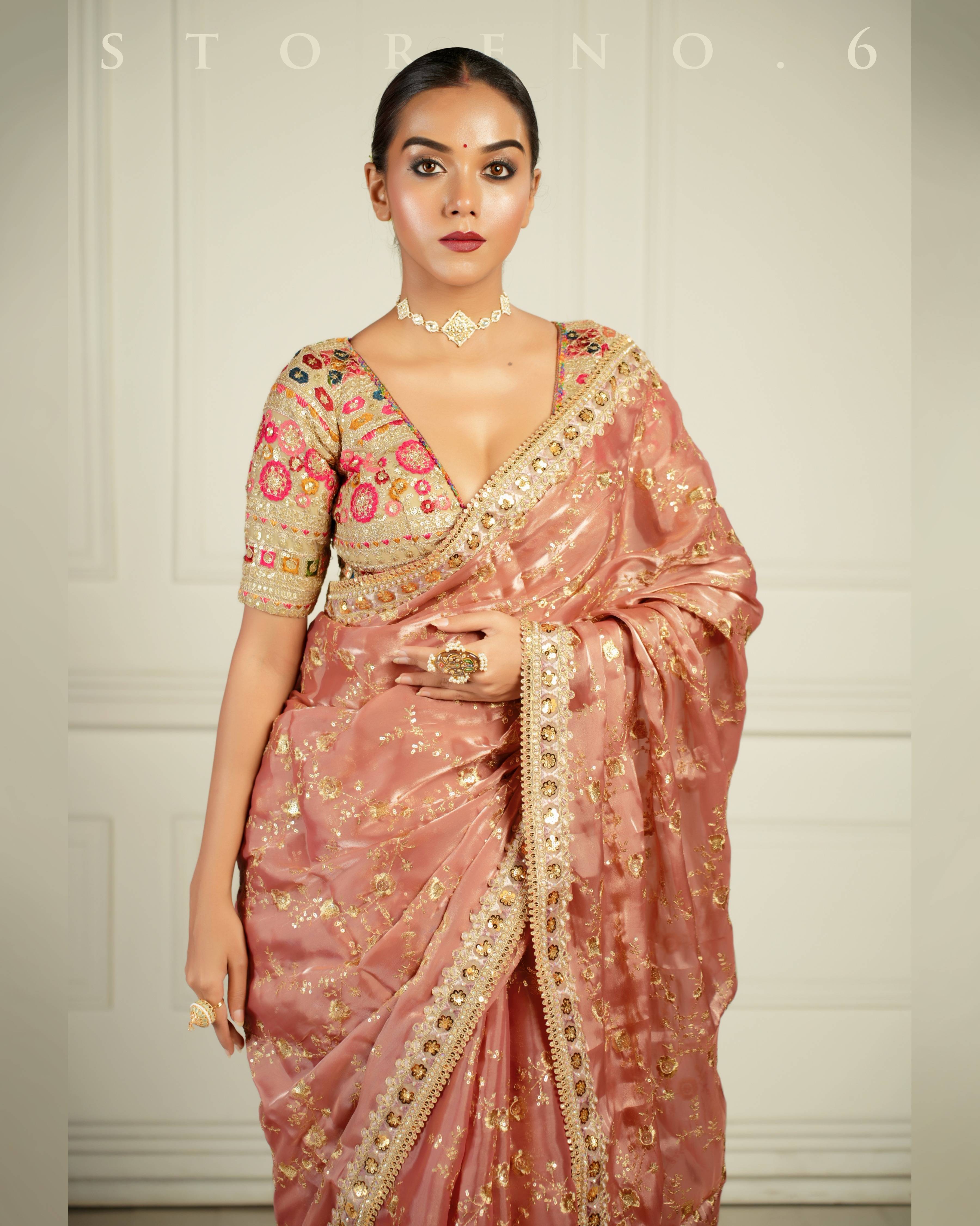 THE CHARM OF THE CORALS SAREE WITH GUL KAARI SURMAI BLOUSE