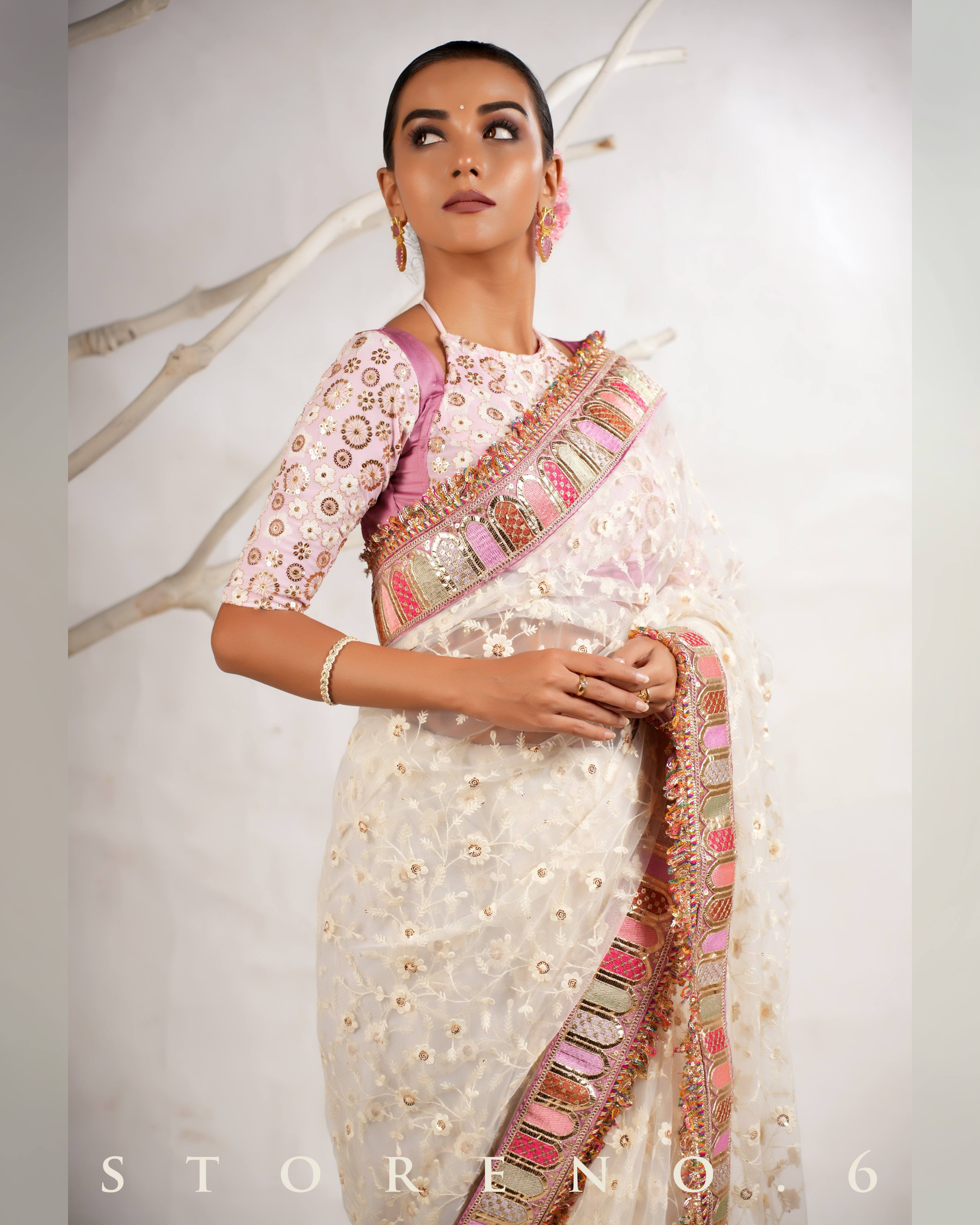 DAISY'S IVORY ICON SAREE WITH THE BLUSHING BALLERINA BLOUSE