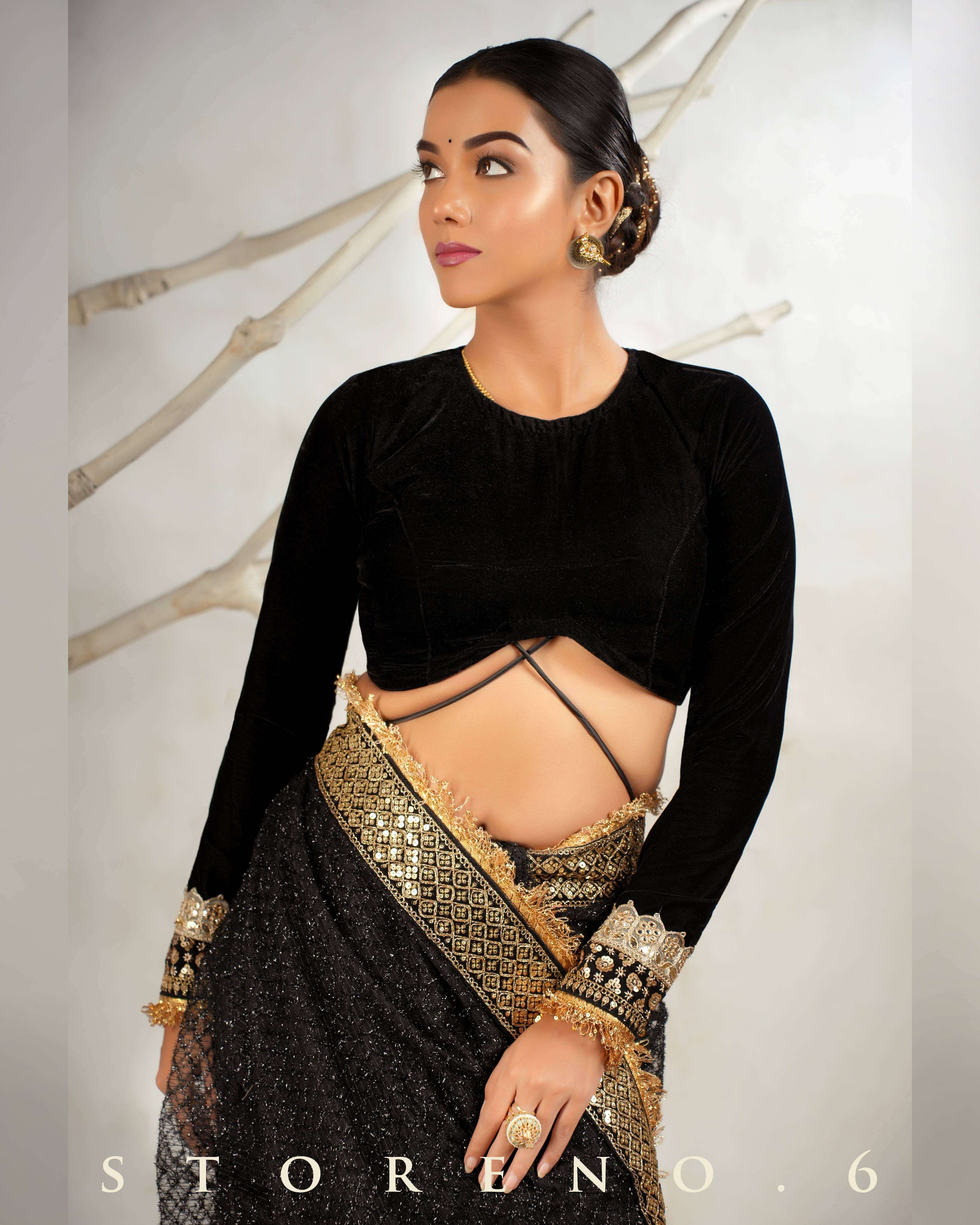 THE DARK FUZZ SAREE WITH THE DUSKY DRAMA BLOUSE