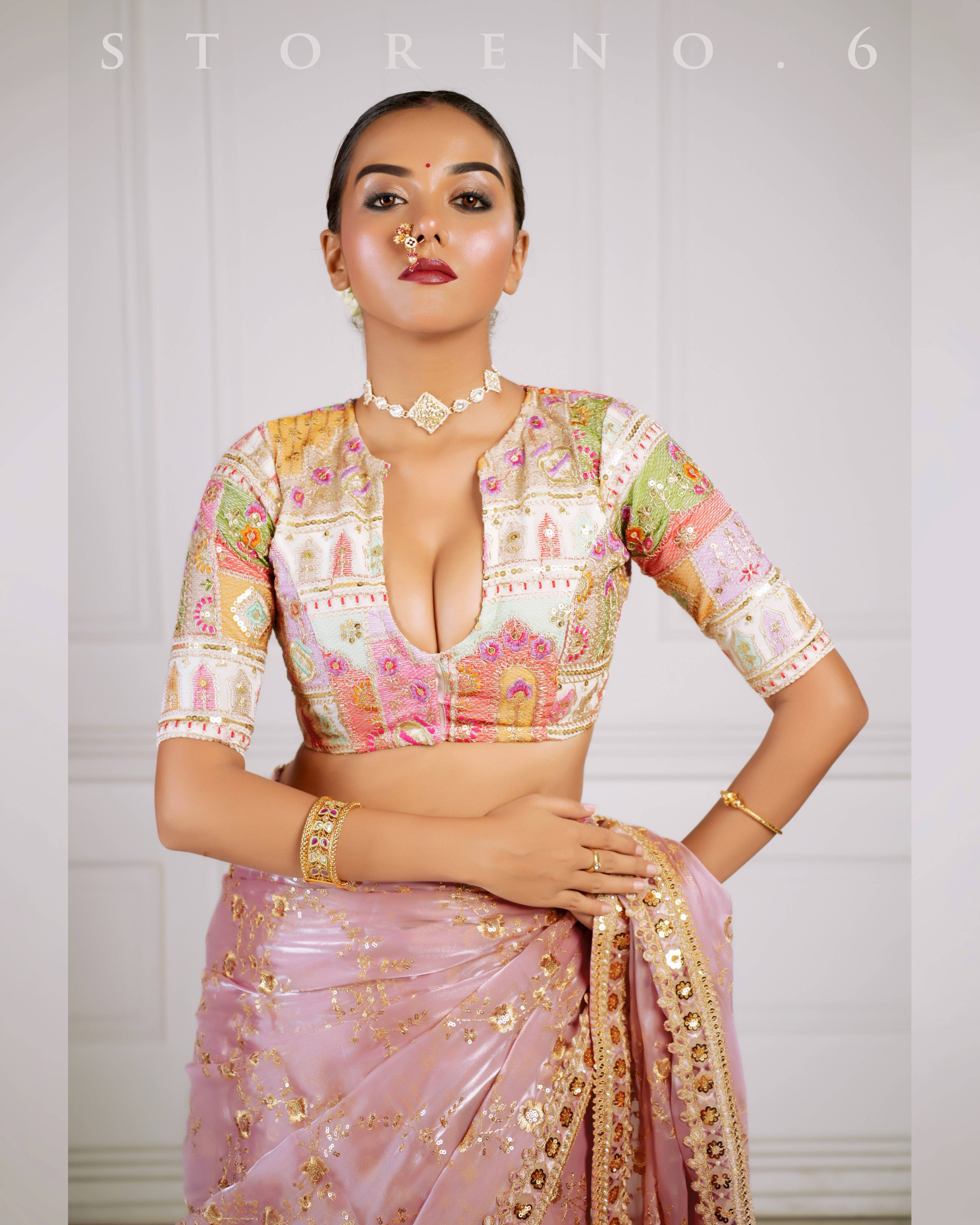 THE FANCY FLAMINGO SAREE WITH THE DAISY DELIGHT BLOUSE