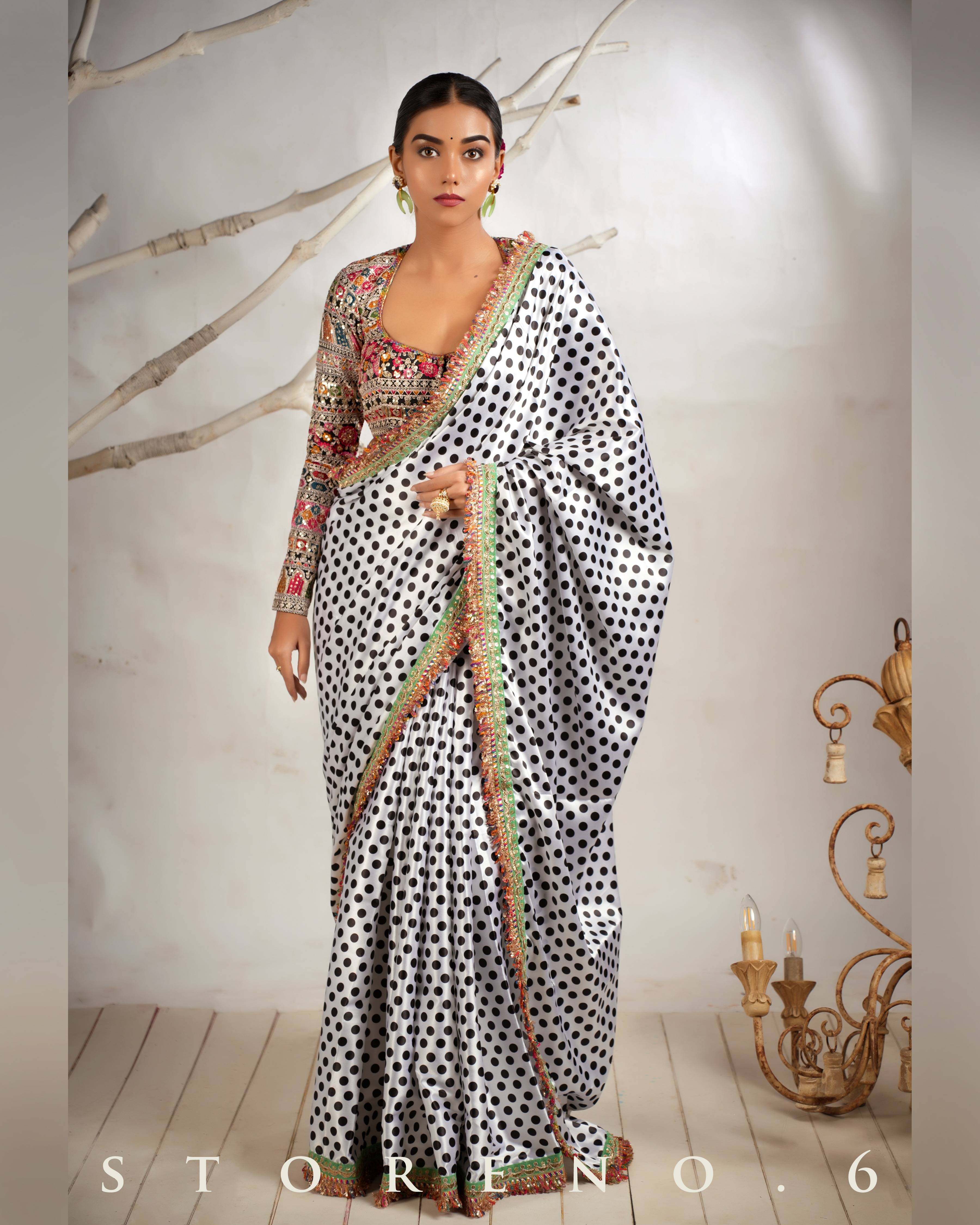 THE POLKA PASSION SAREE WITH GUL KAARI SIAH-X CLASSIC BLOUSE