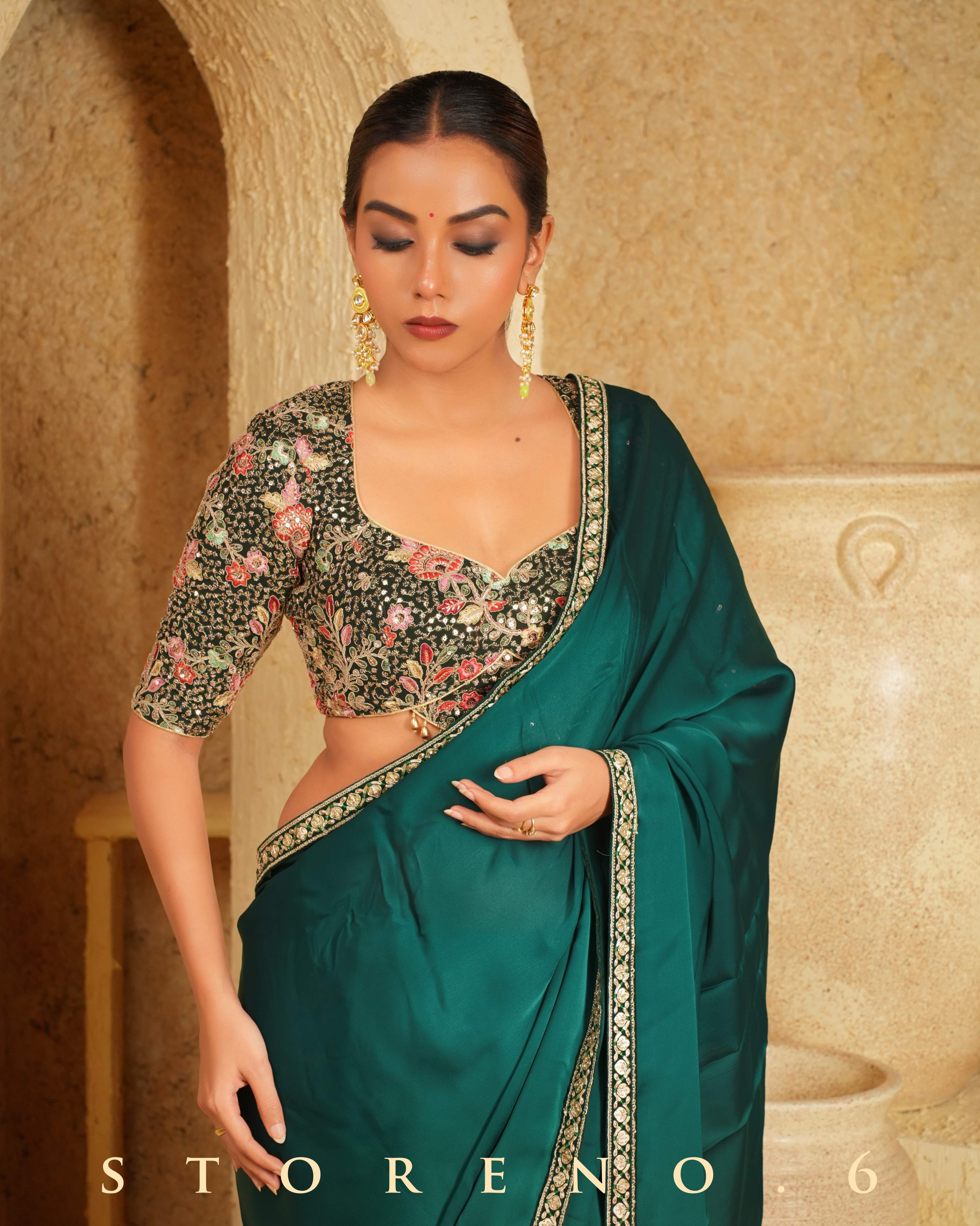 FOREST FLIRT SAREE WITH PINE PARADISE BLOUSE