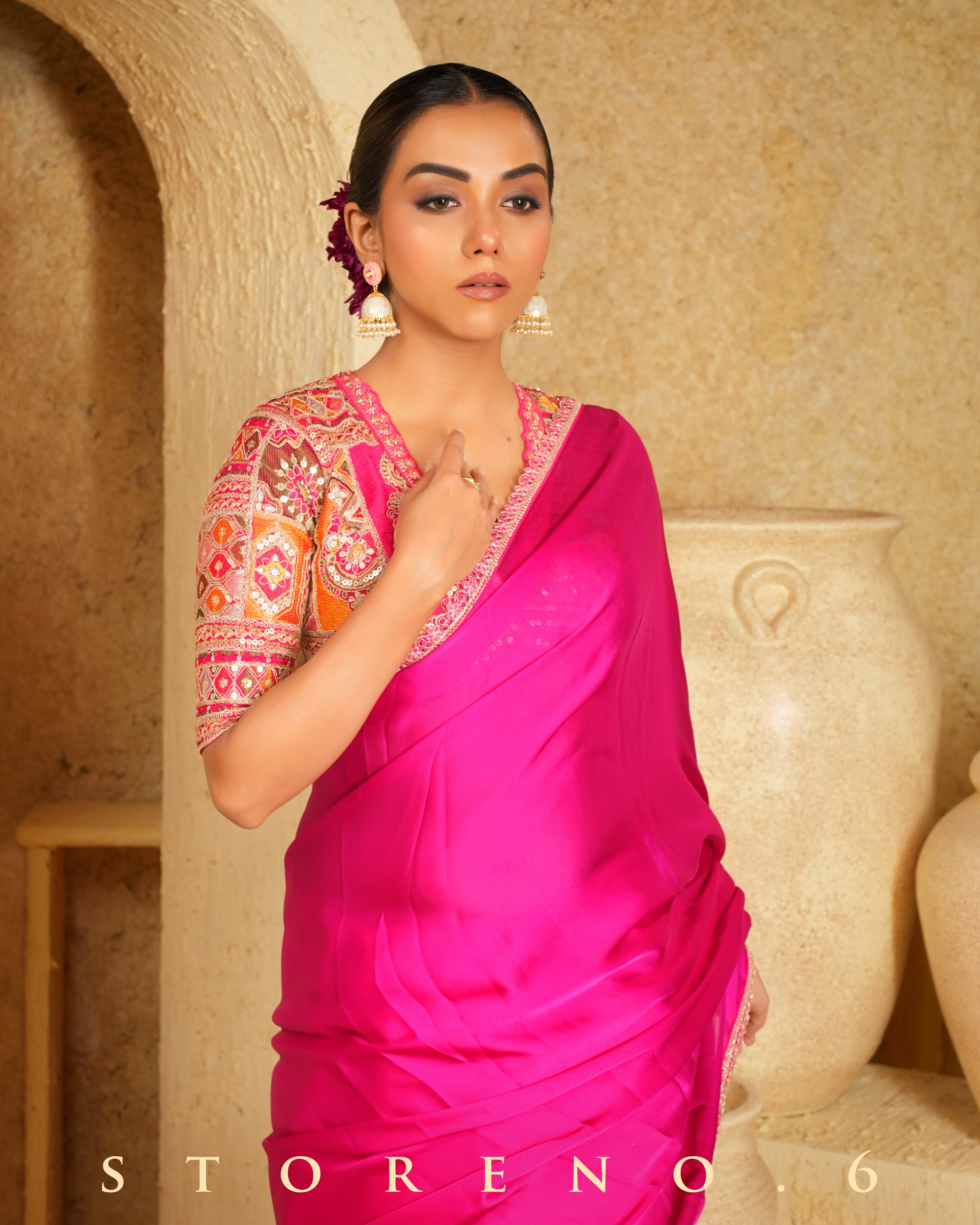 FEARLESS FUCHSIA SAREE WITH FUCHSIA FUSION BLOUSE