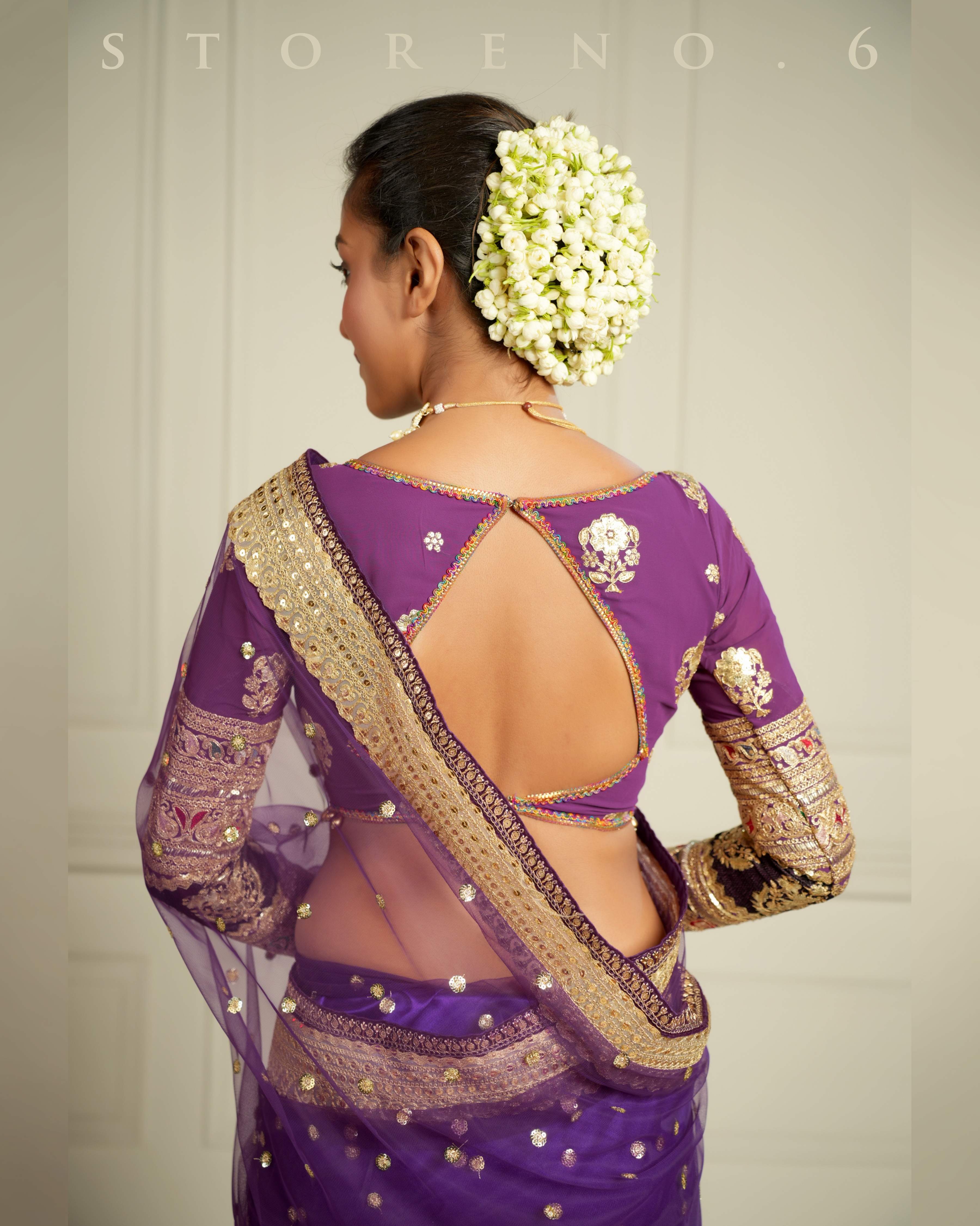 THE QUEEN'S PASSION PLUM SAREE WITH ORNATE ORCHID BLOUSE