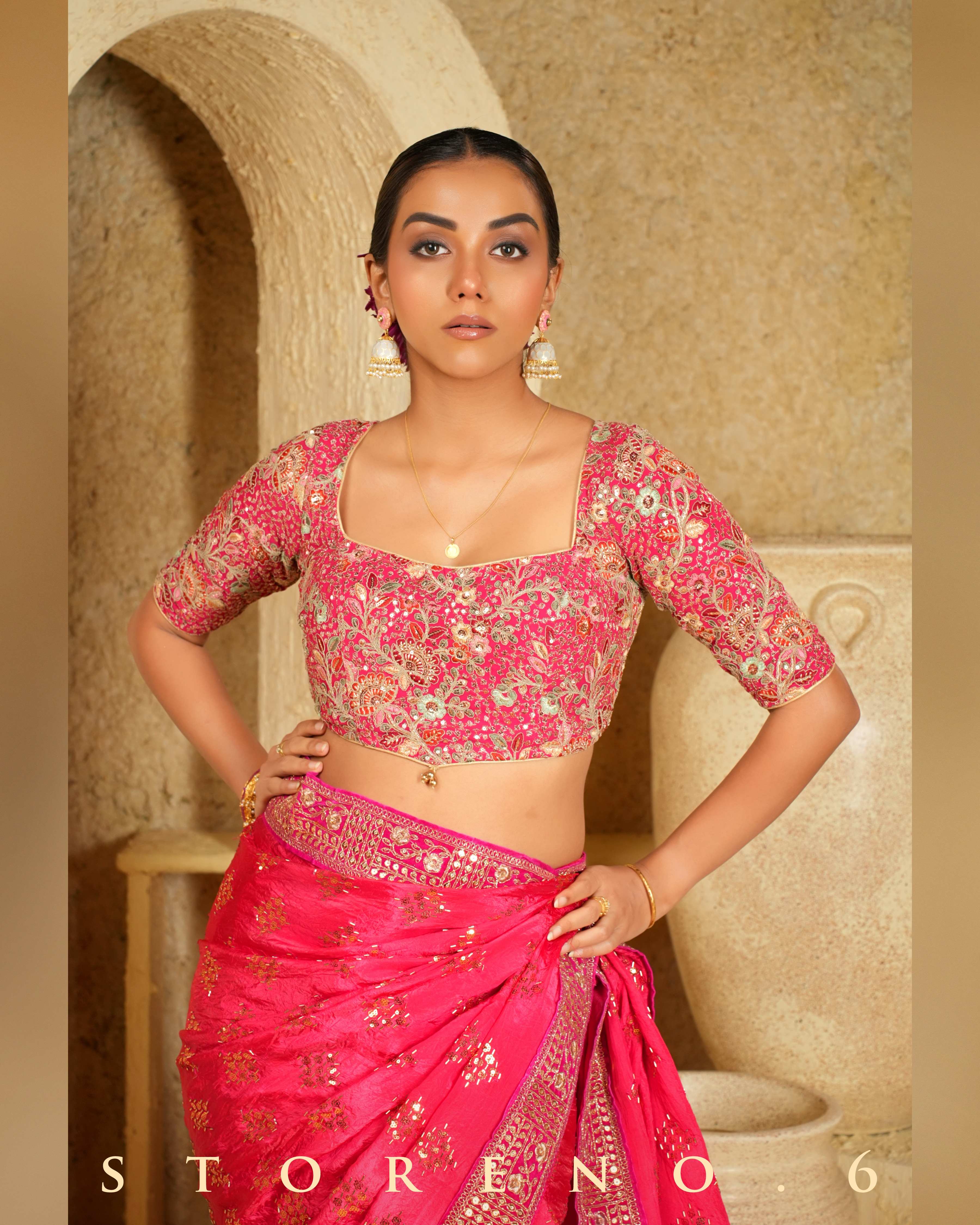 BERRY BEWITCH SAREE WITH FLORID FUCHSIA BLOUSE