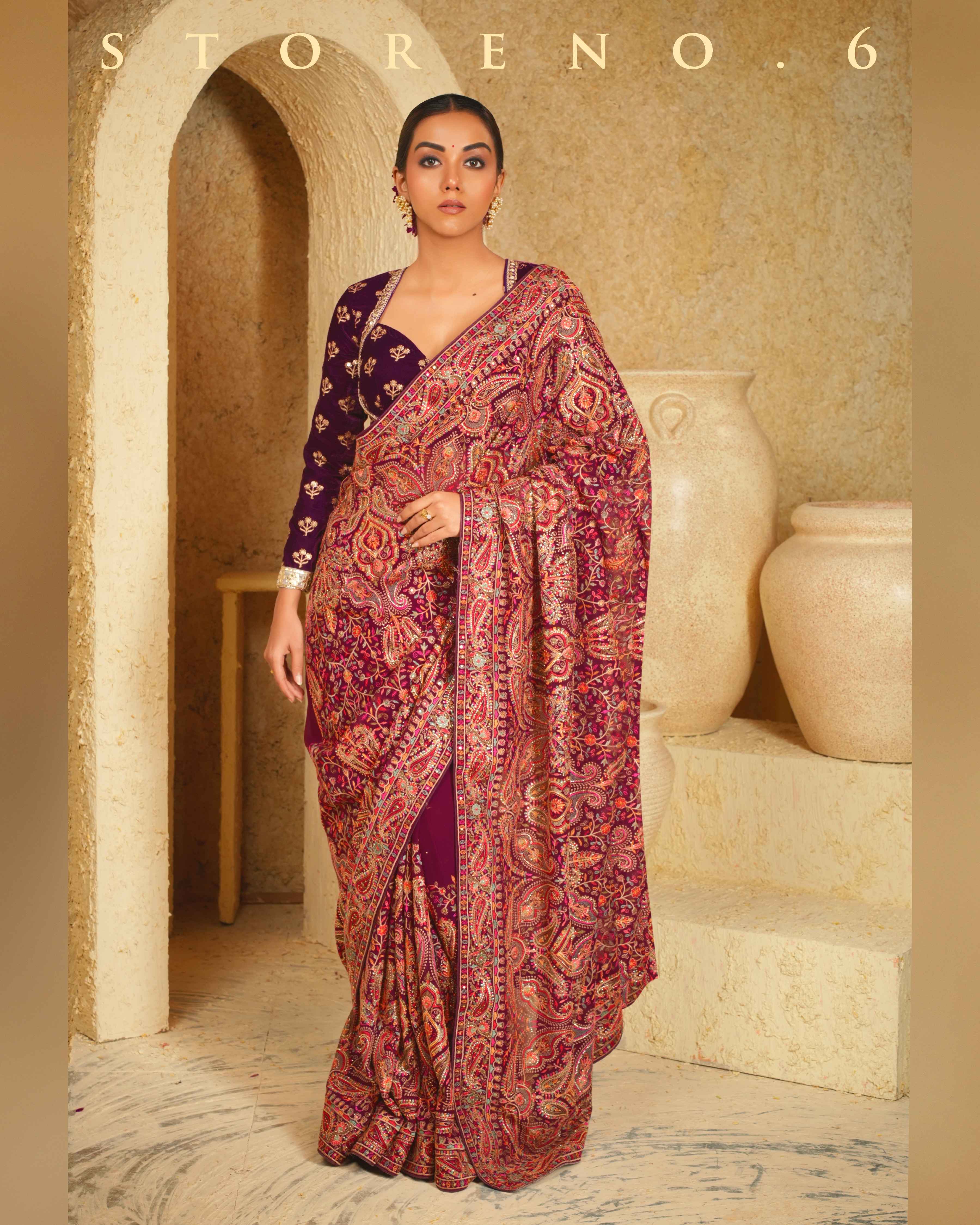 GARNET GLORY SAREE WITH WINE WHIMSY BLOUSE