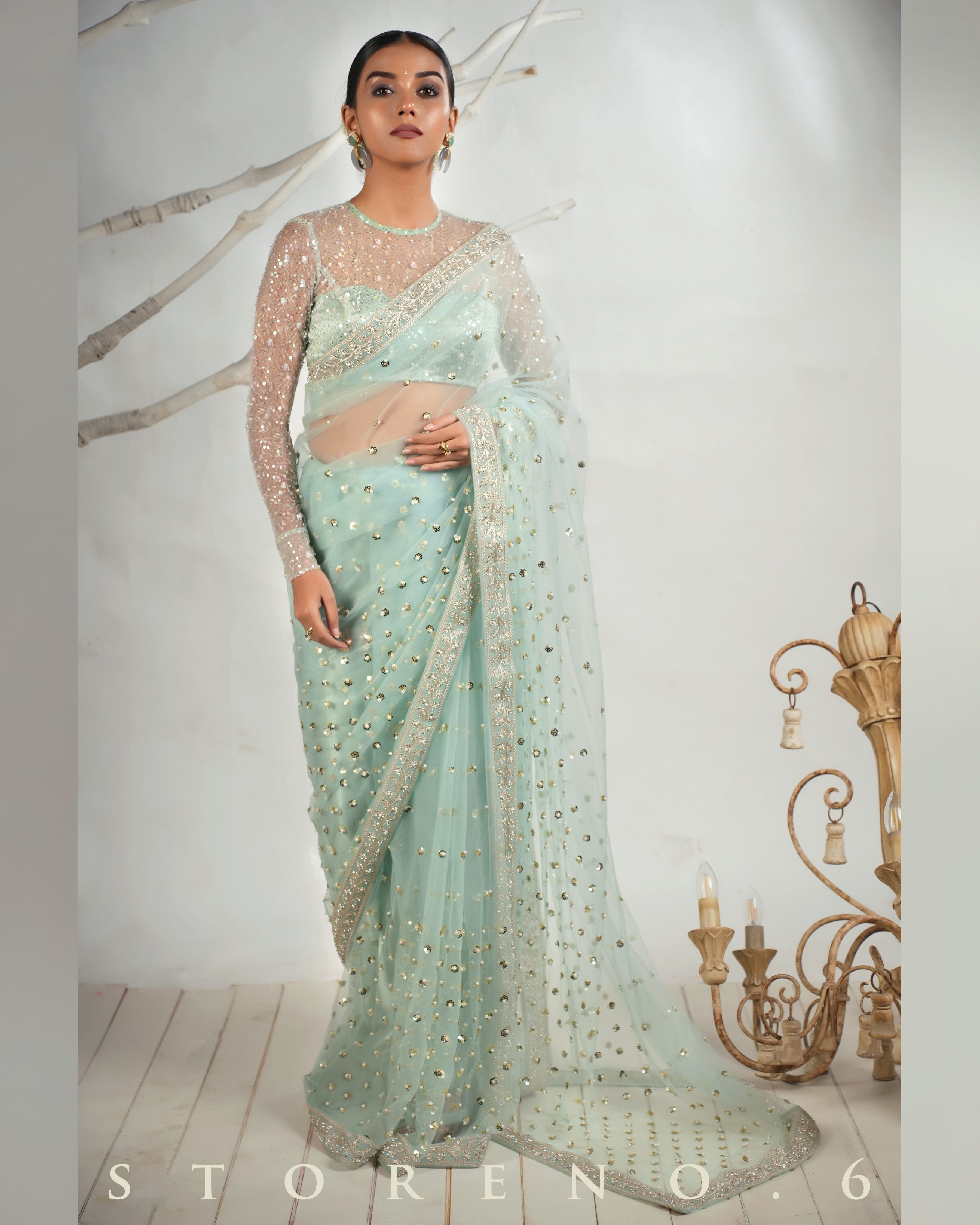 THE AQUA ANGEL SAREE WITH THE SASSY SHIMMER BLOUSE