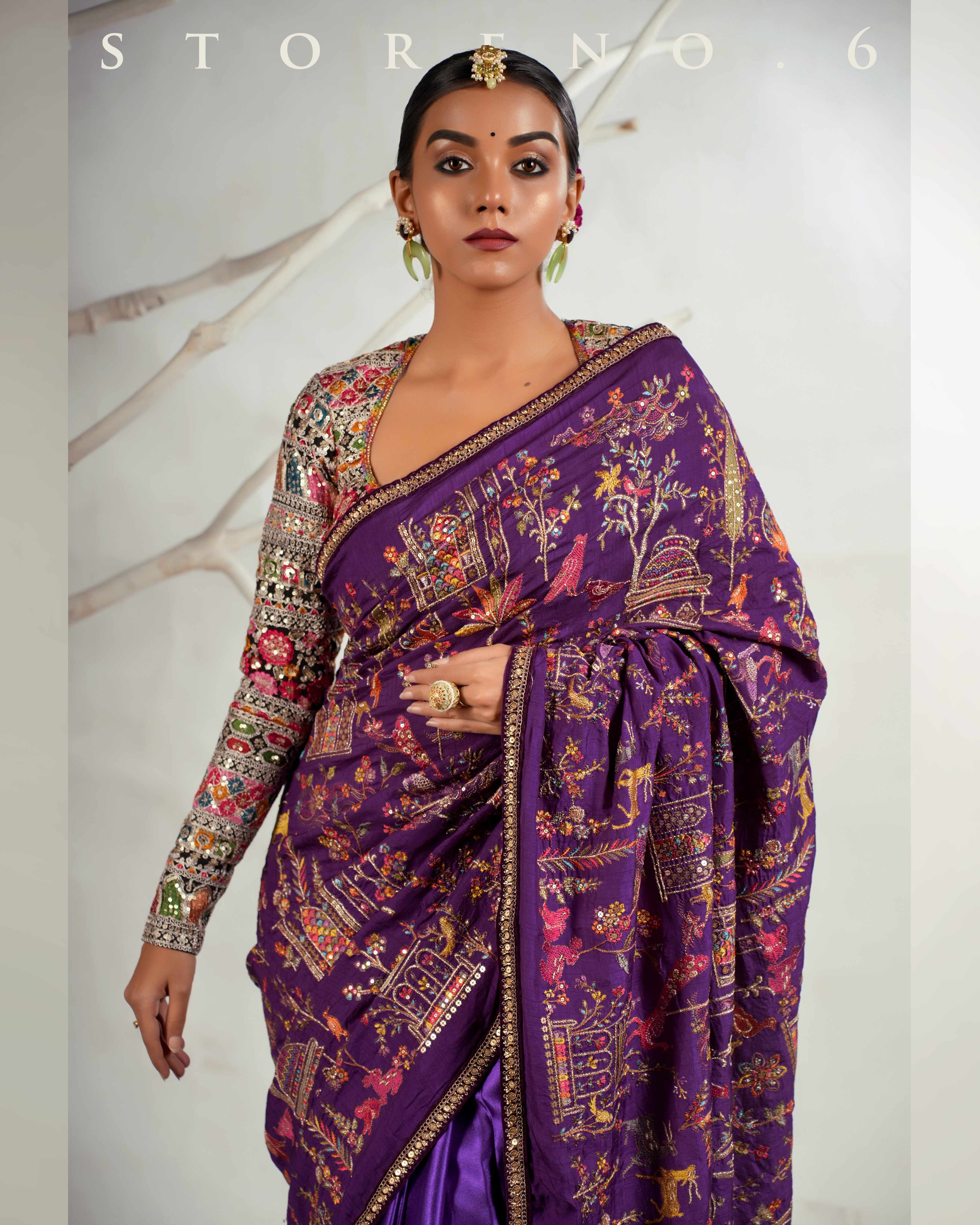 THE 6TH CENTURY CLASSIC CHROMA SAREE WITH GUL KAARI SIAH-X CLASSIC BLOUSE