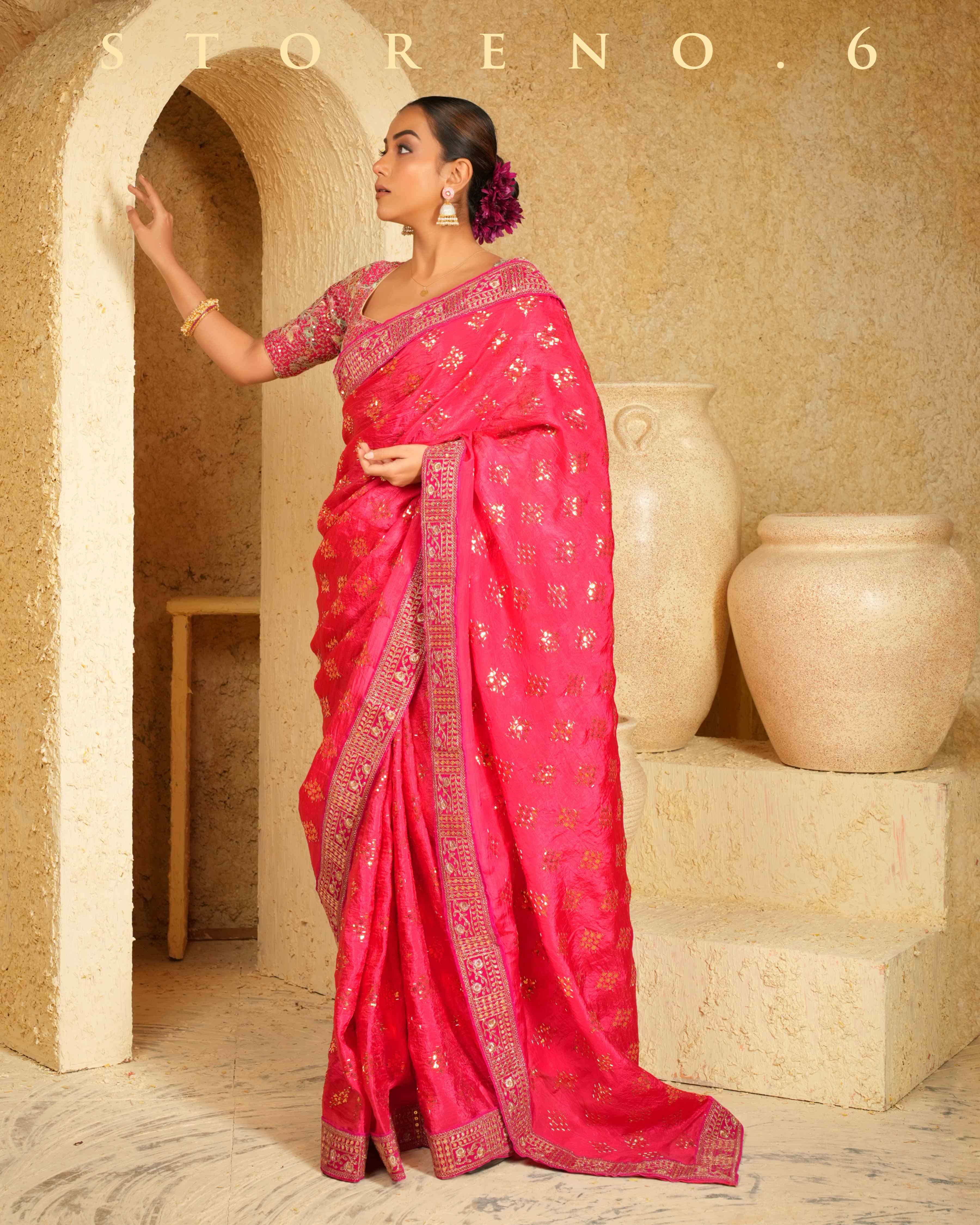 BERRY BEWITCH SAREE WITH FLORID FUCHSIA BLOUSE