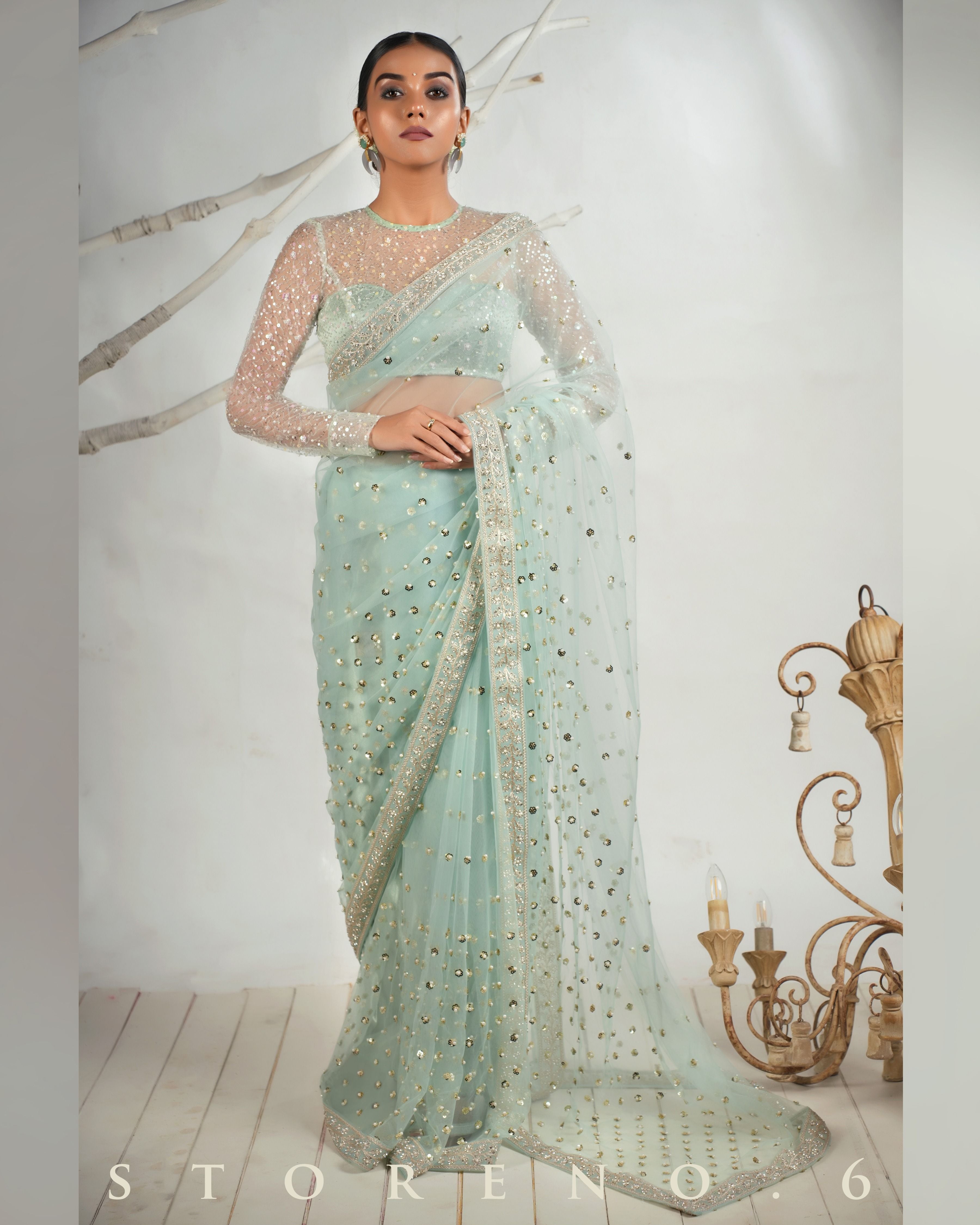 THE AQUA ANGEL SAREE WITH THE SASSY SHIMMER BLOUSE