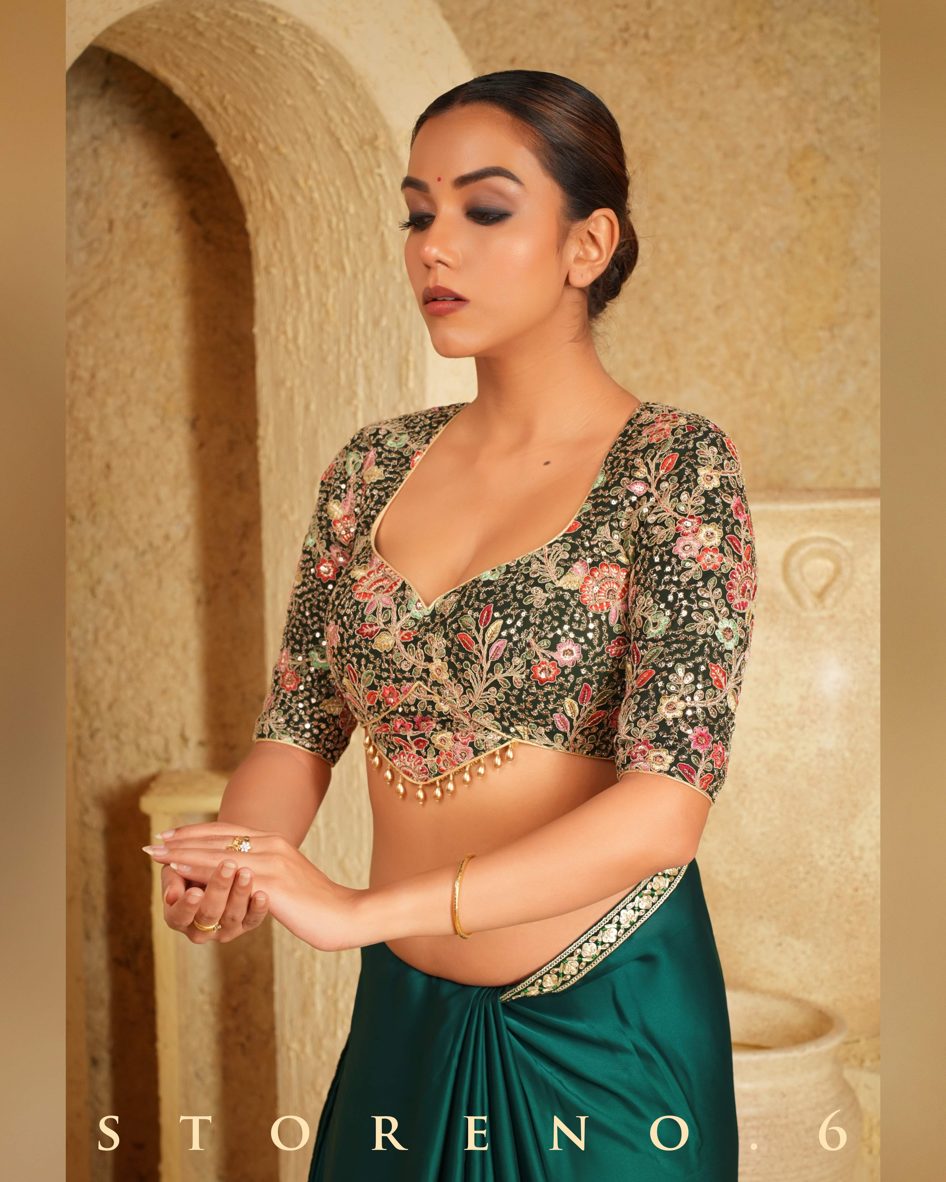 FOREST FLIRT SAREE WITH PINE PARADISE BLOUSE