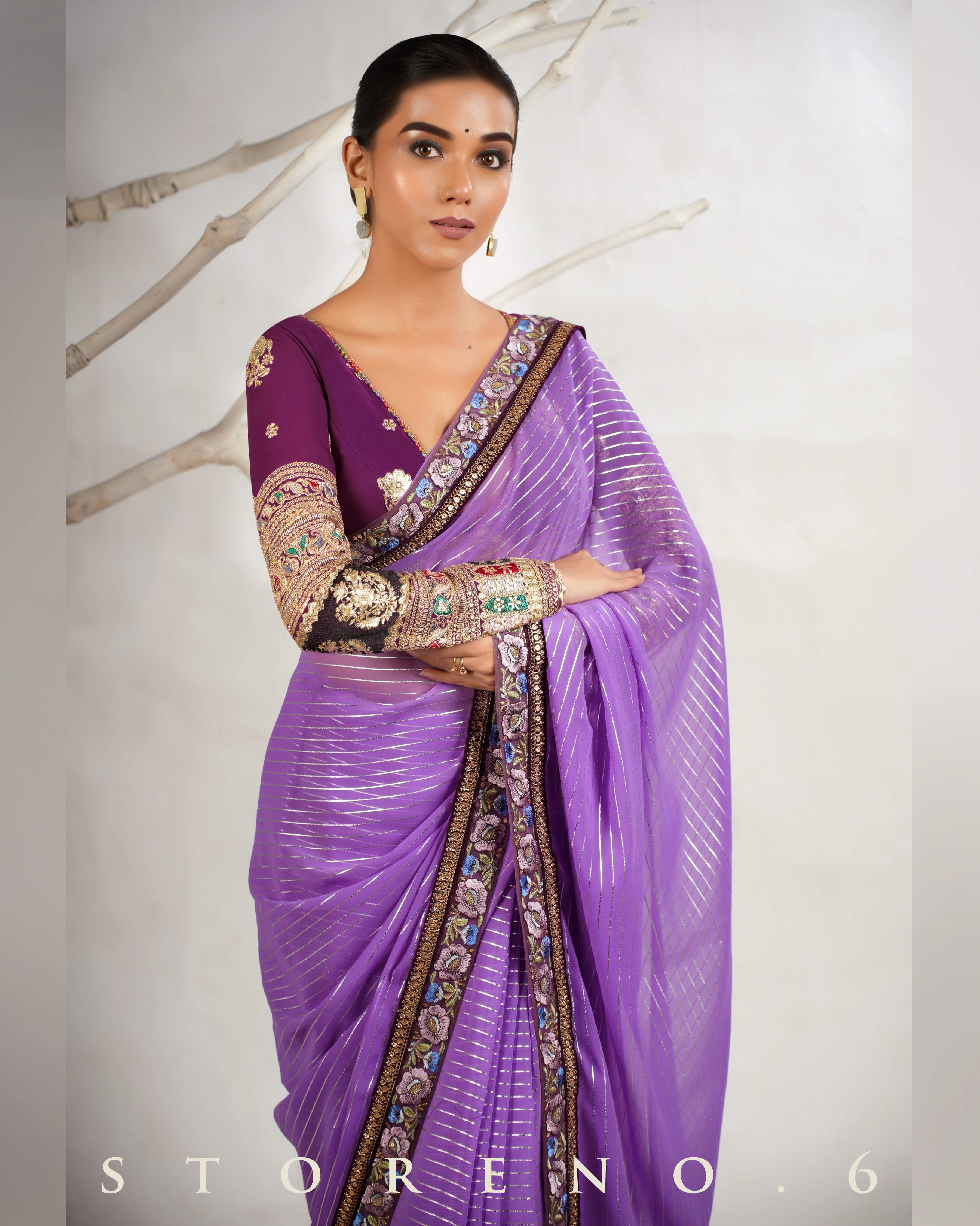 THE LYRICAL LILAC SAREE WITH ORNATE ORCHID BLOUSE