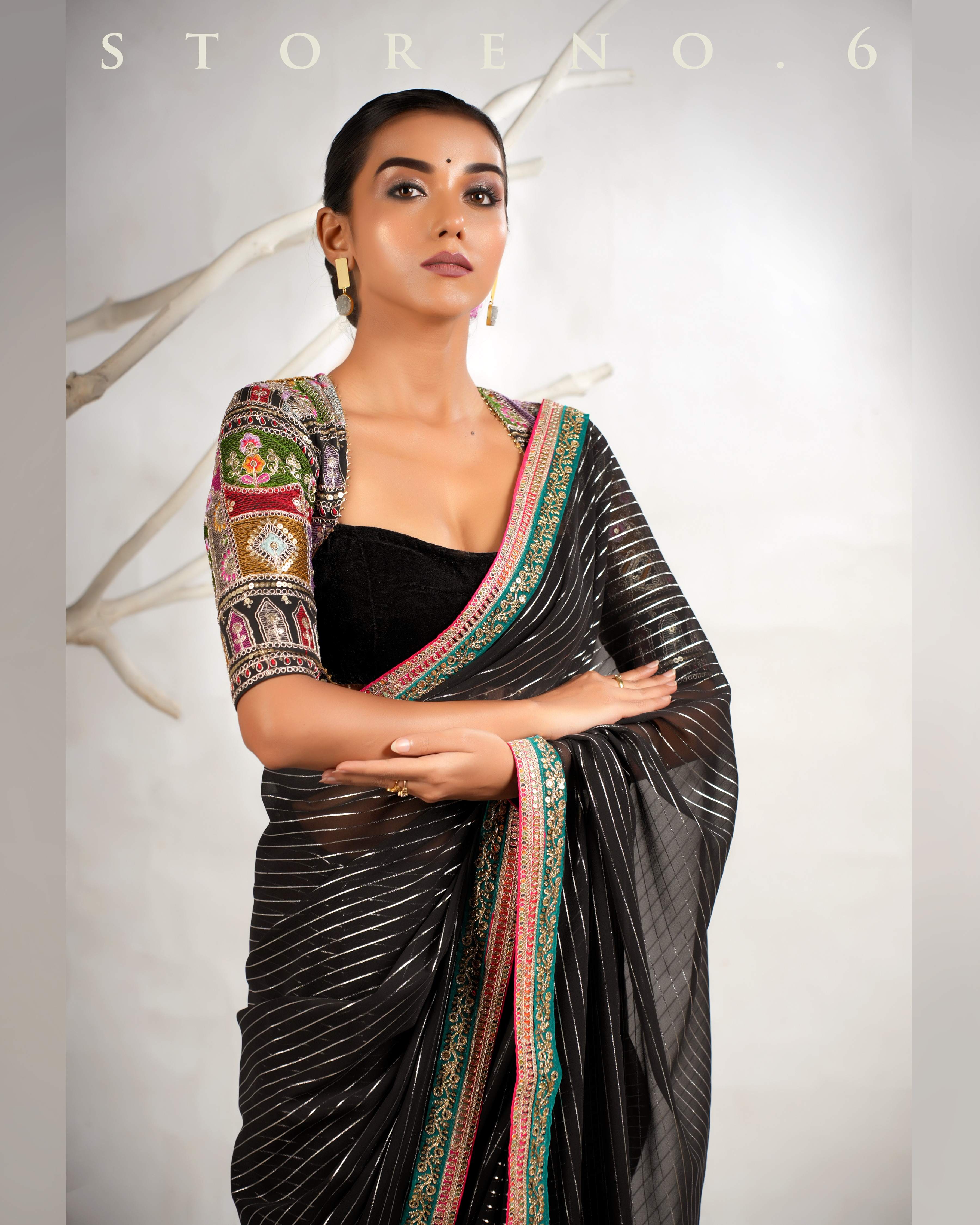 THE BREEZY BLACK SAREE WITH THE DARK DELIGHT MELANGE BLOUSE