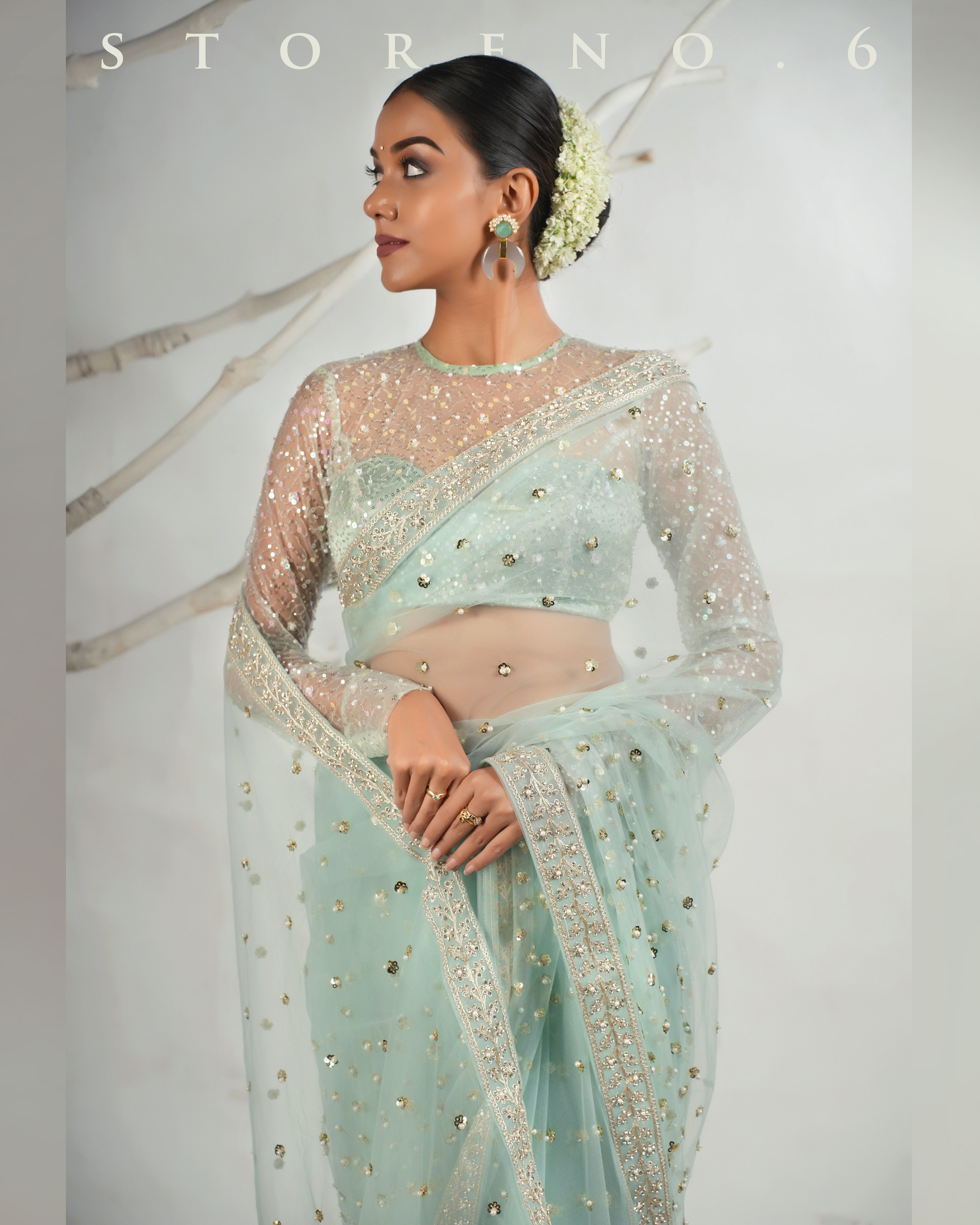 THE AQUA ANGEL SAREE WITH THE SASSY SHIMMER BLOUSE