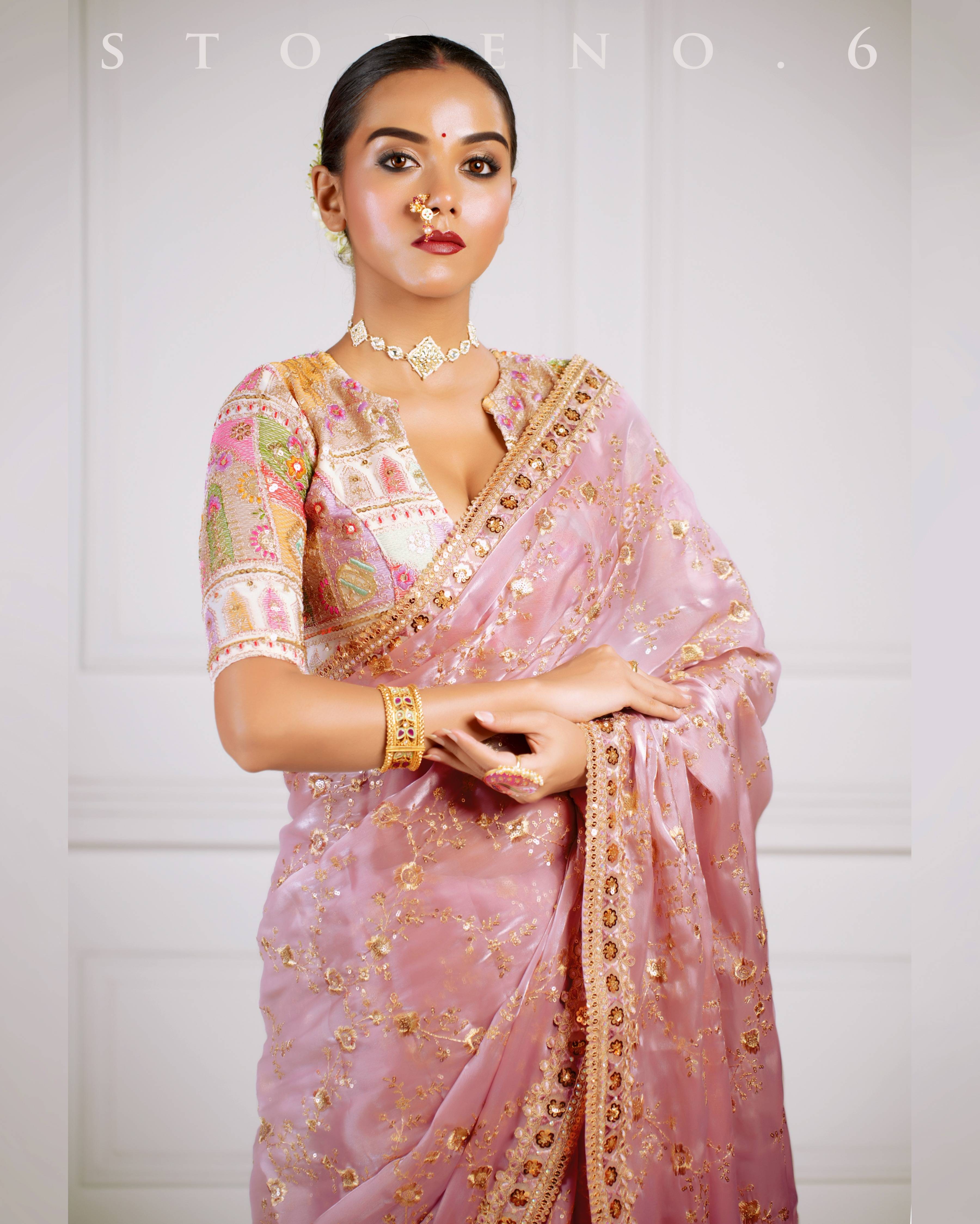 THE FANCY FLAMINGO SAREE WITH THE DAISY DELIGHT BLOUSE