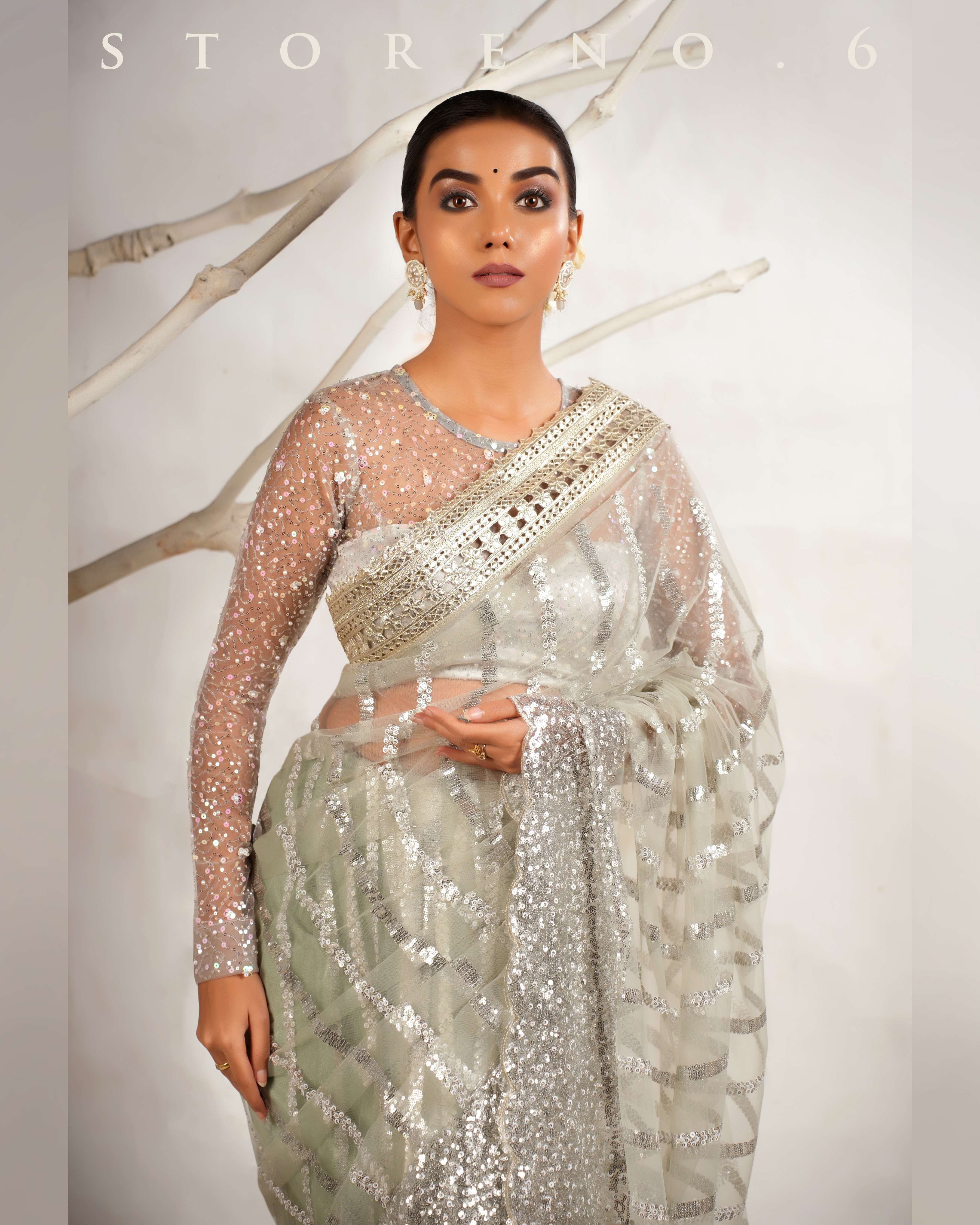 THE CLOUD CHIC SAREE WITH THE STARRY SHIMMER BLOUSE