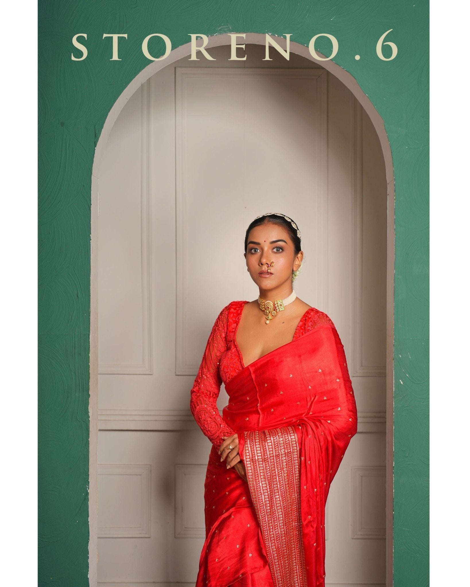 EHSAAS-E-SURKH SAREE WITH SPILLING CRIMSON BLOUSE