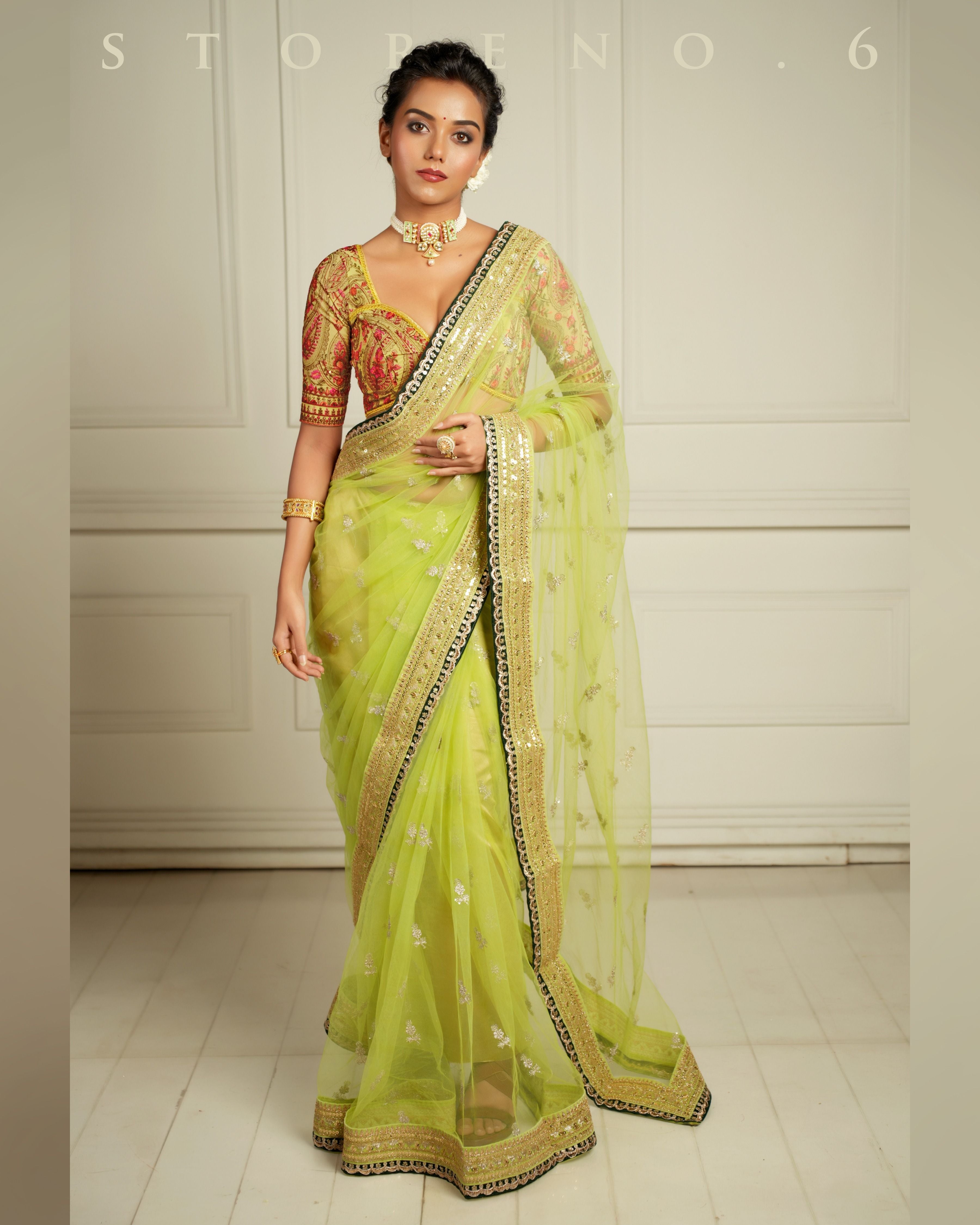 THE QUEEN'S LUSTROUS LIME SAREE