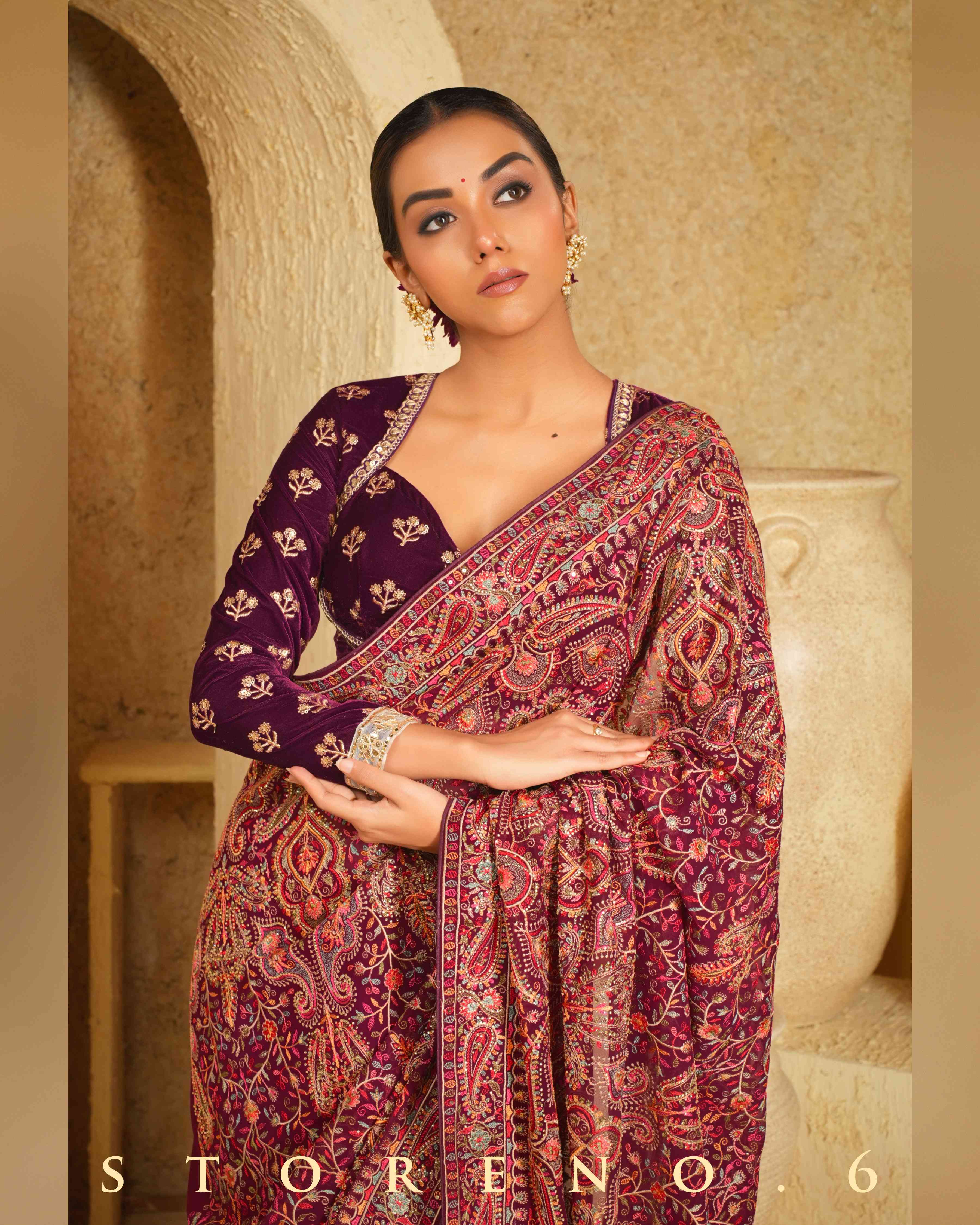 GARNET GLORY SAREE WITH WINE WHIMSY BLOUSE