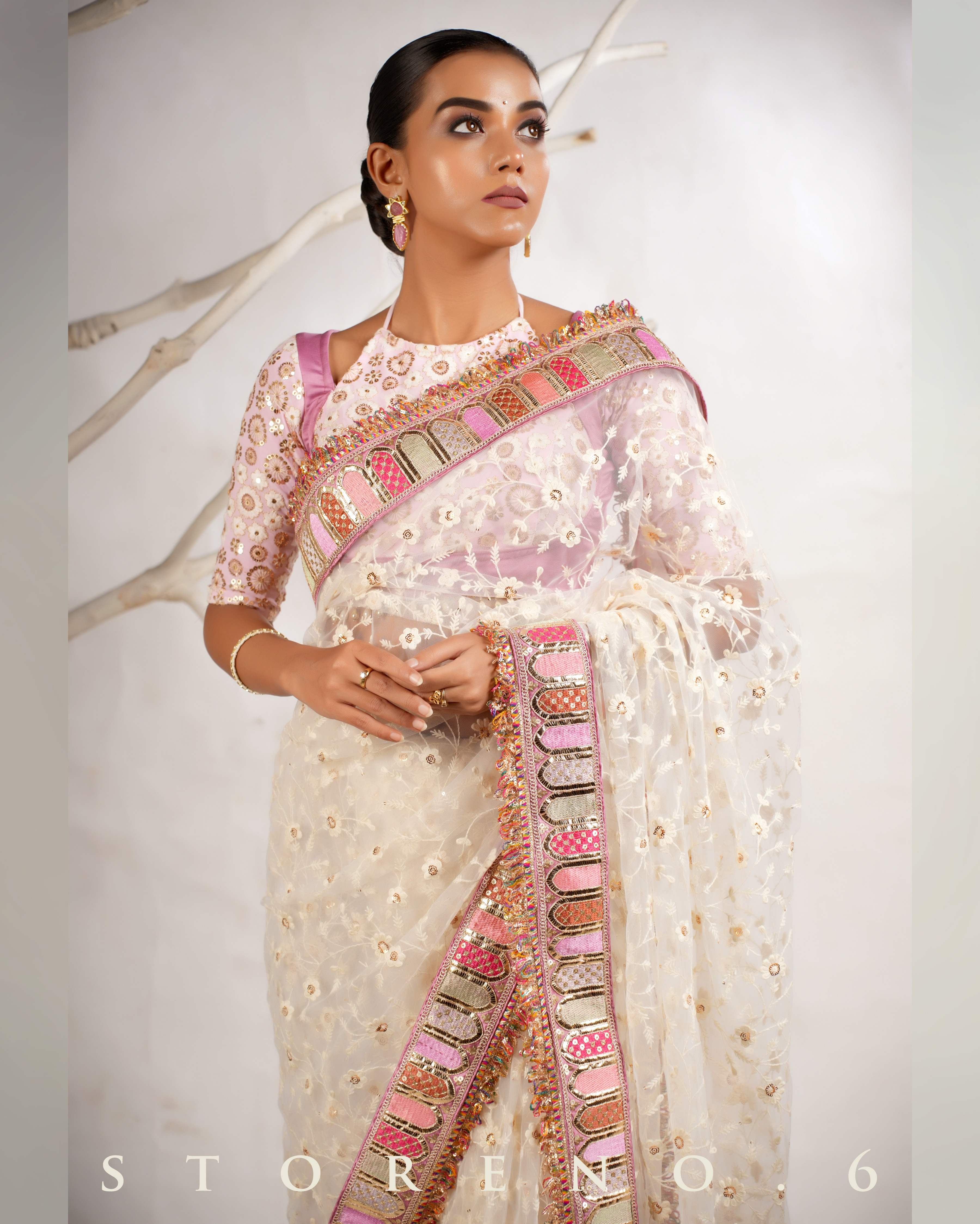 DAISY'S IVORY ICON SAREE WITH THE BLUSHING BALLERINA BLOUSE