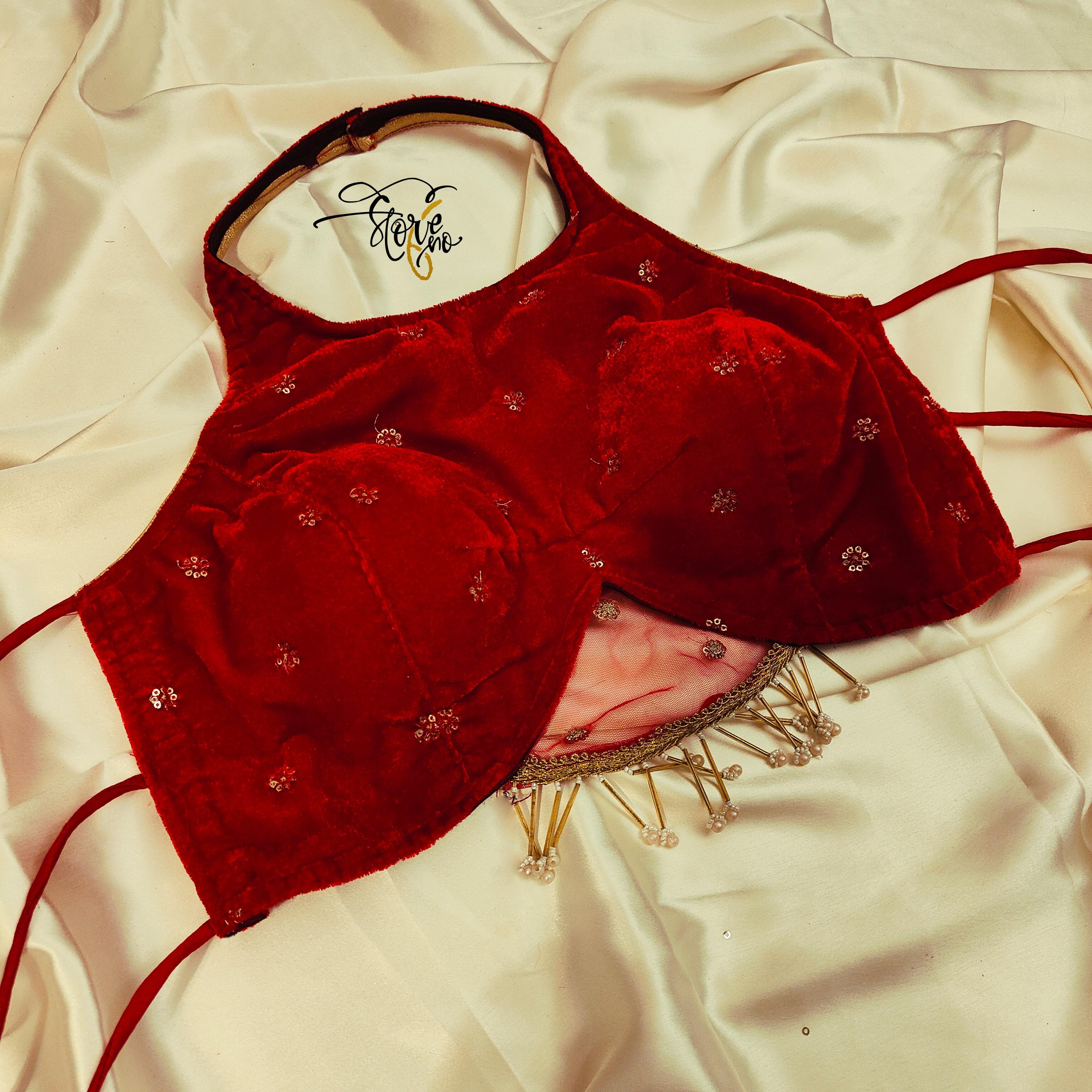 RED VELVET HALTER BLOUSE-SIZE 34