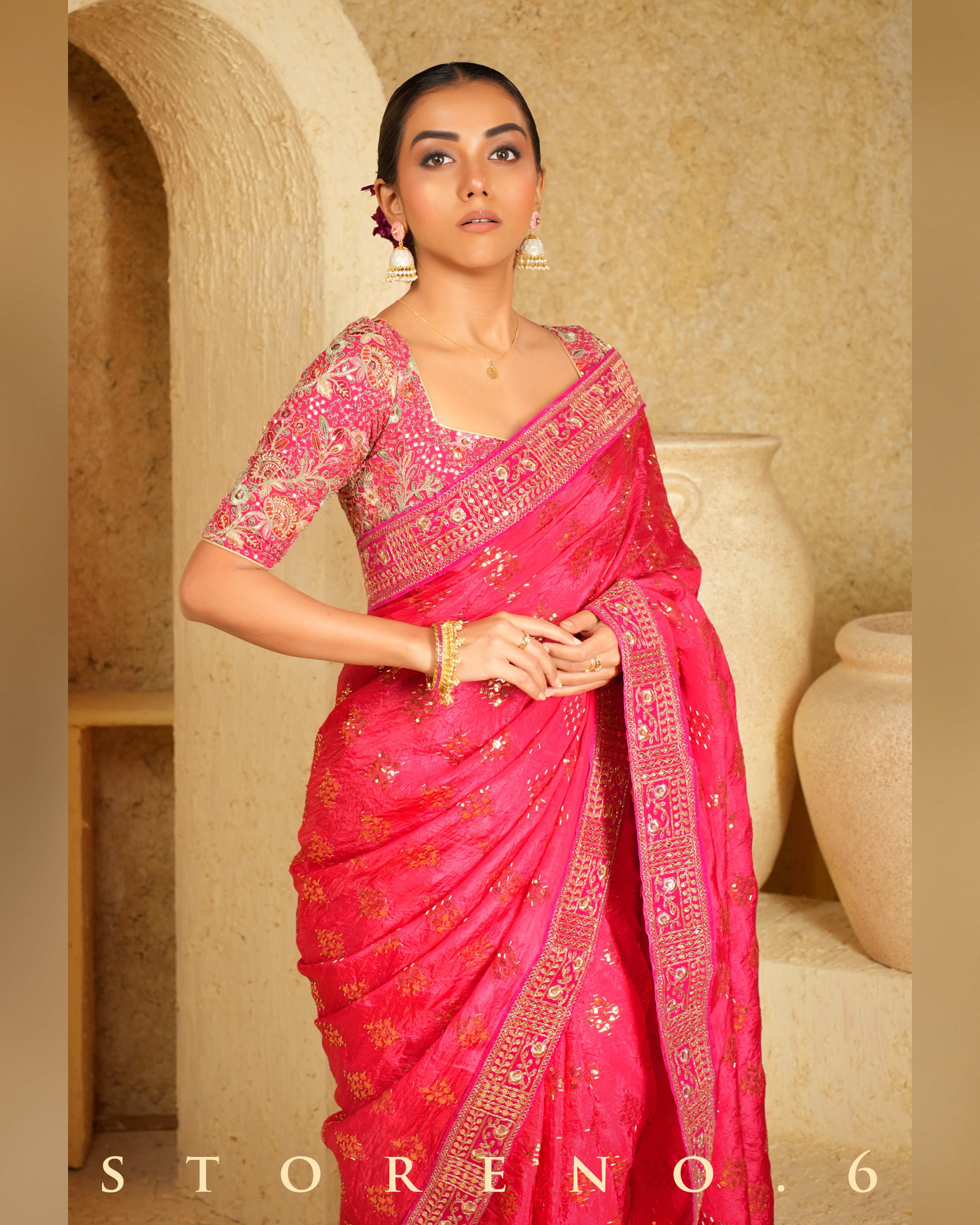 BERRY BEWITCH SAREE WITH FLORID FUCHSIA BLOUSE