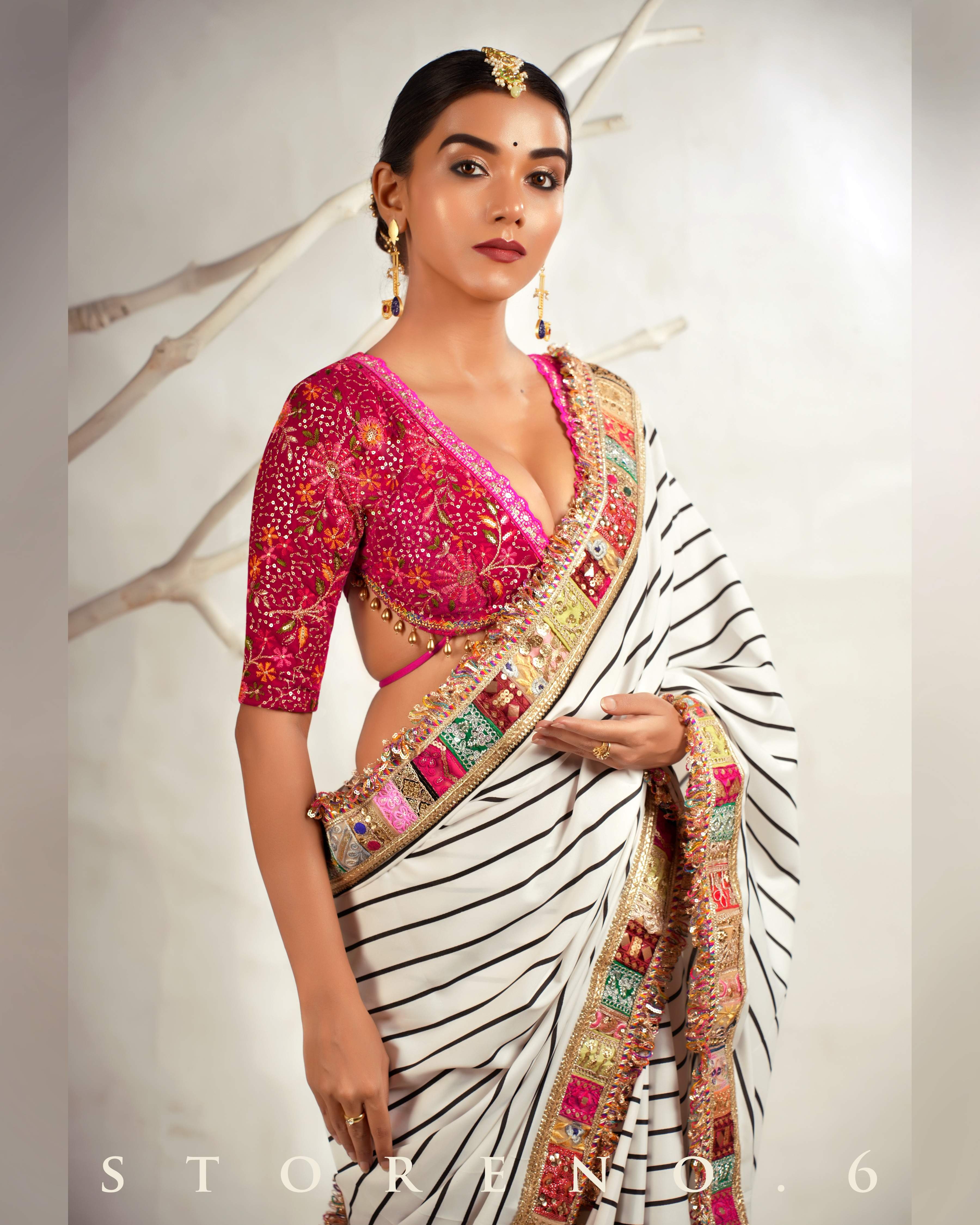 THE HYPNOTIC HUE SAREE WITH BARBIE BLUSH JEWEL BLOUSE