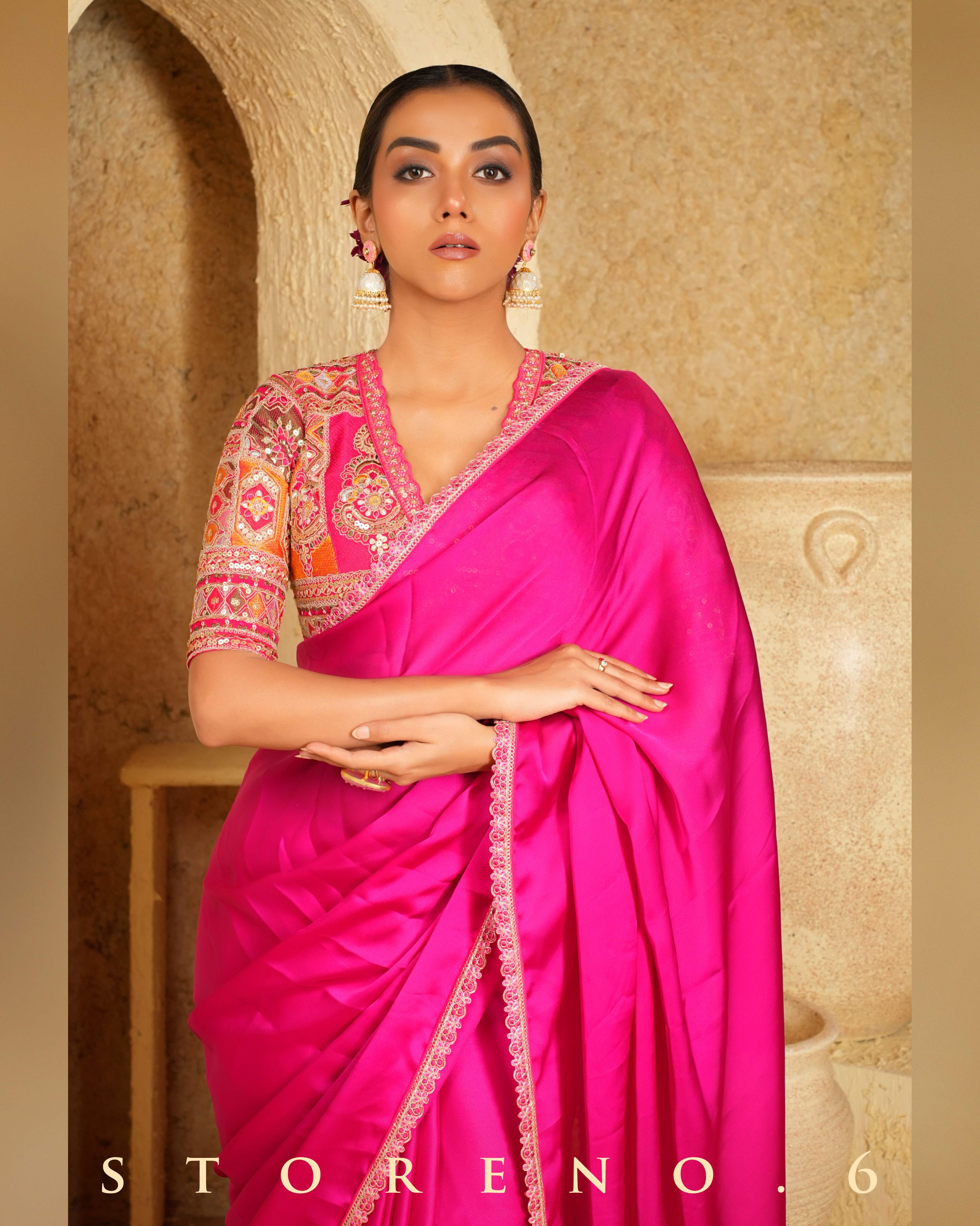 FEARLESS FUCHSIA SAREE WITH FUCHSIA FUSION BLOUSE