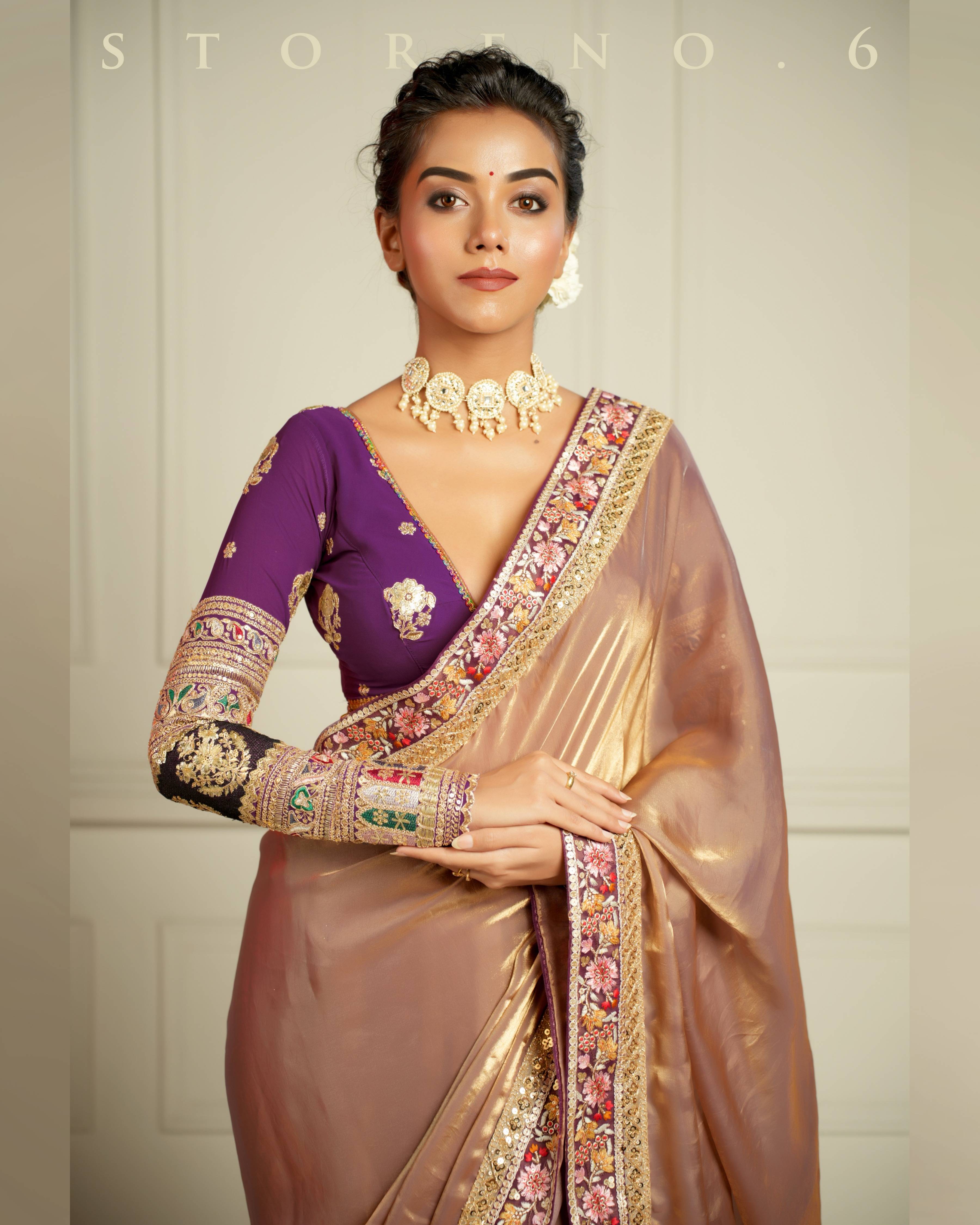 THE IMPERIAL TWILIGHT SHIMMER SAREE WITH ORNATE ORCHID BLOUSE