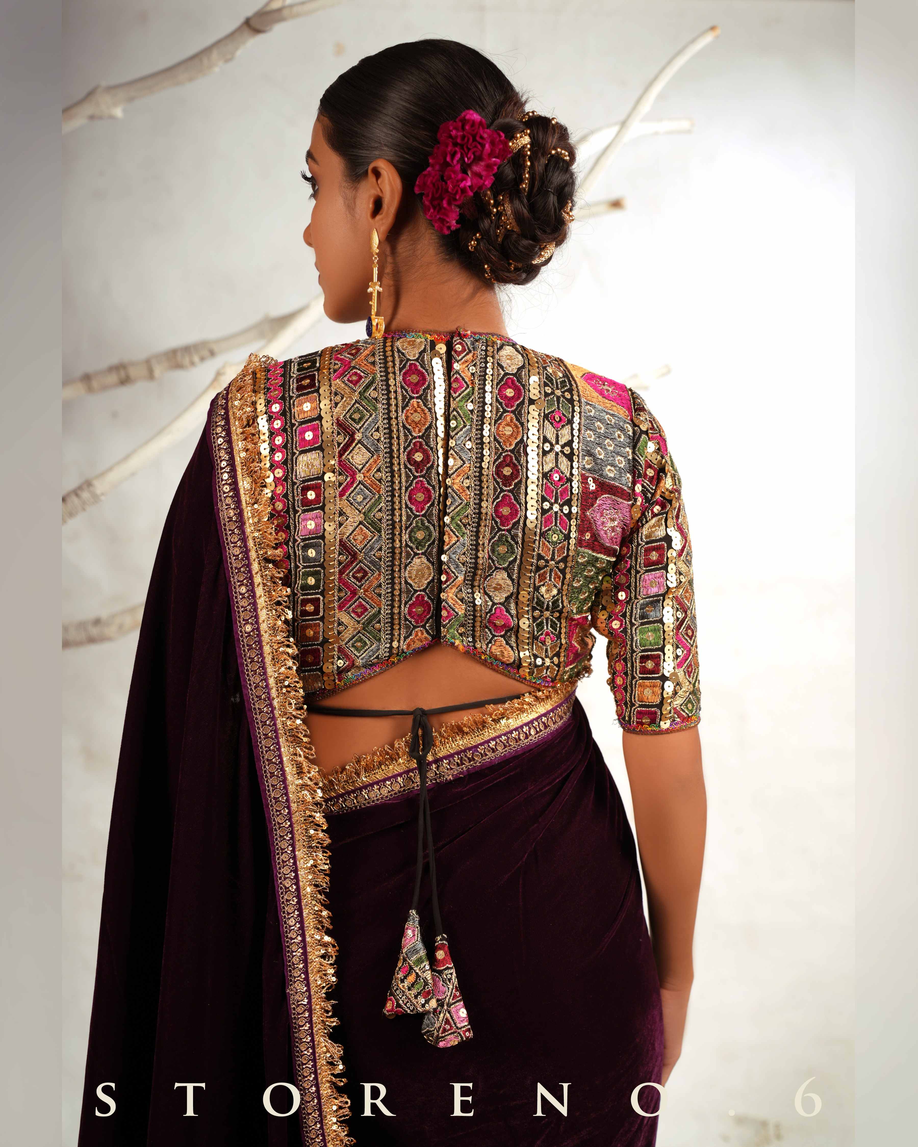 THE WINE WONDER SAREE WITH GUL KAARI SIAH CLASSIC BLOUSE