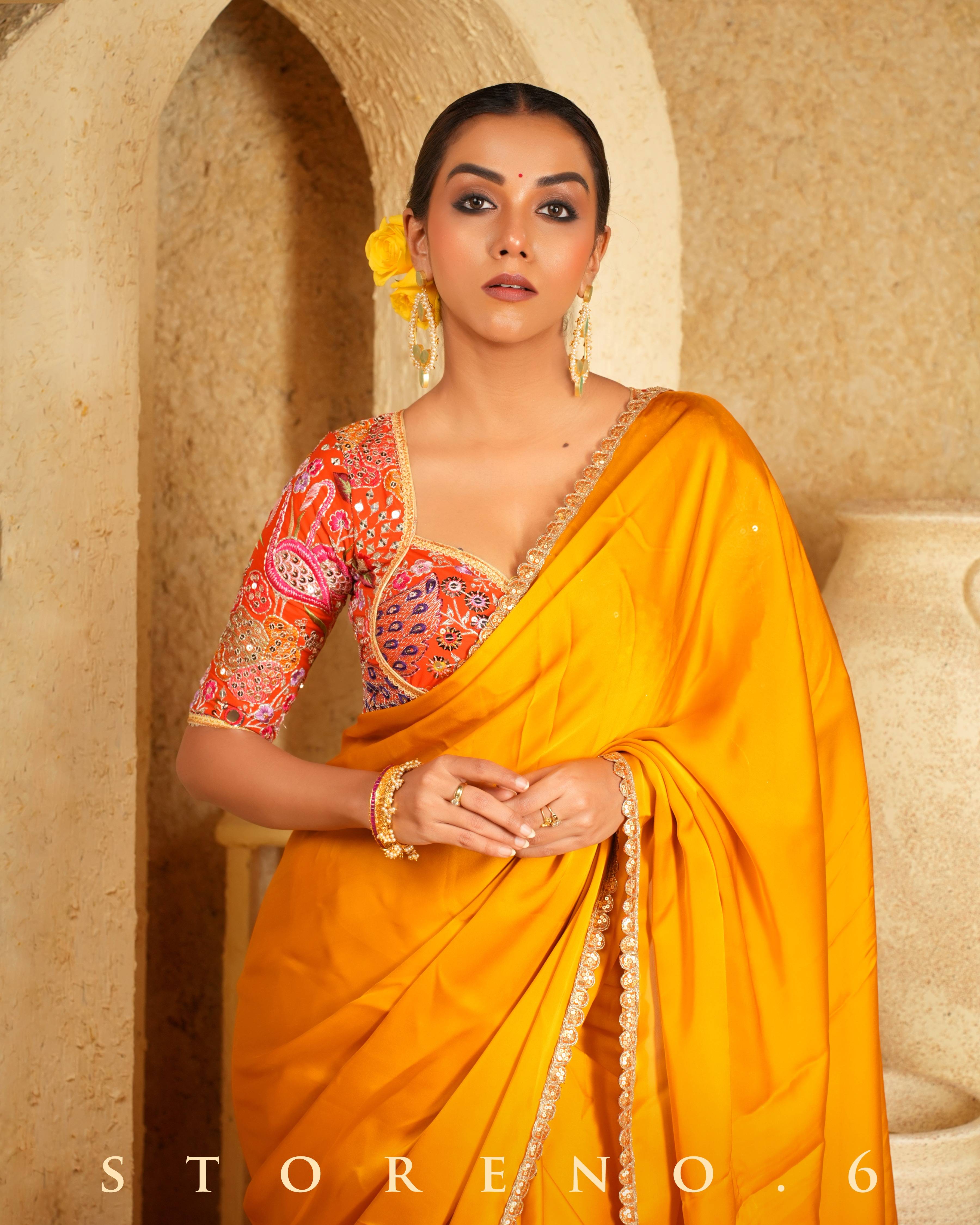 SUNSET SHOW SAREE WITH TROPICAL TANGERINE BLOUSE