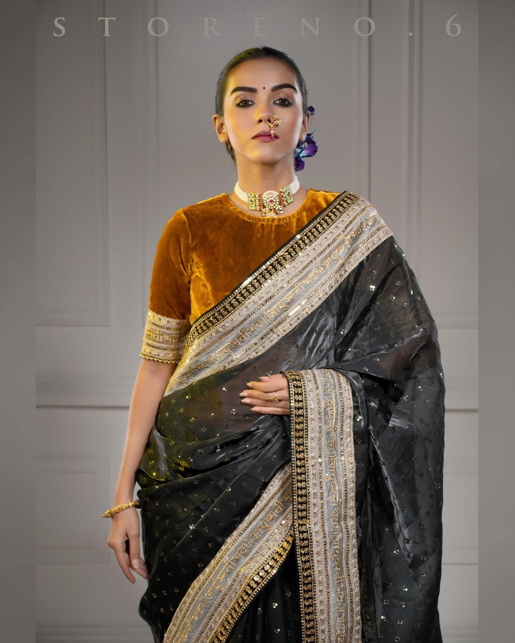 ROYAL RAVEN QUEEN SAREE WITH ZARD SUNEHRA  BLOUSE