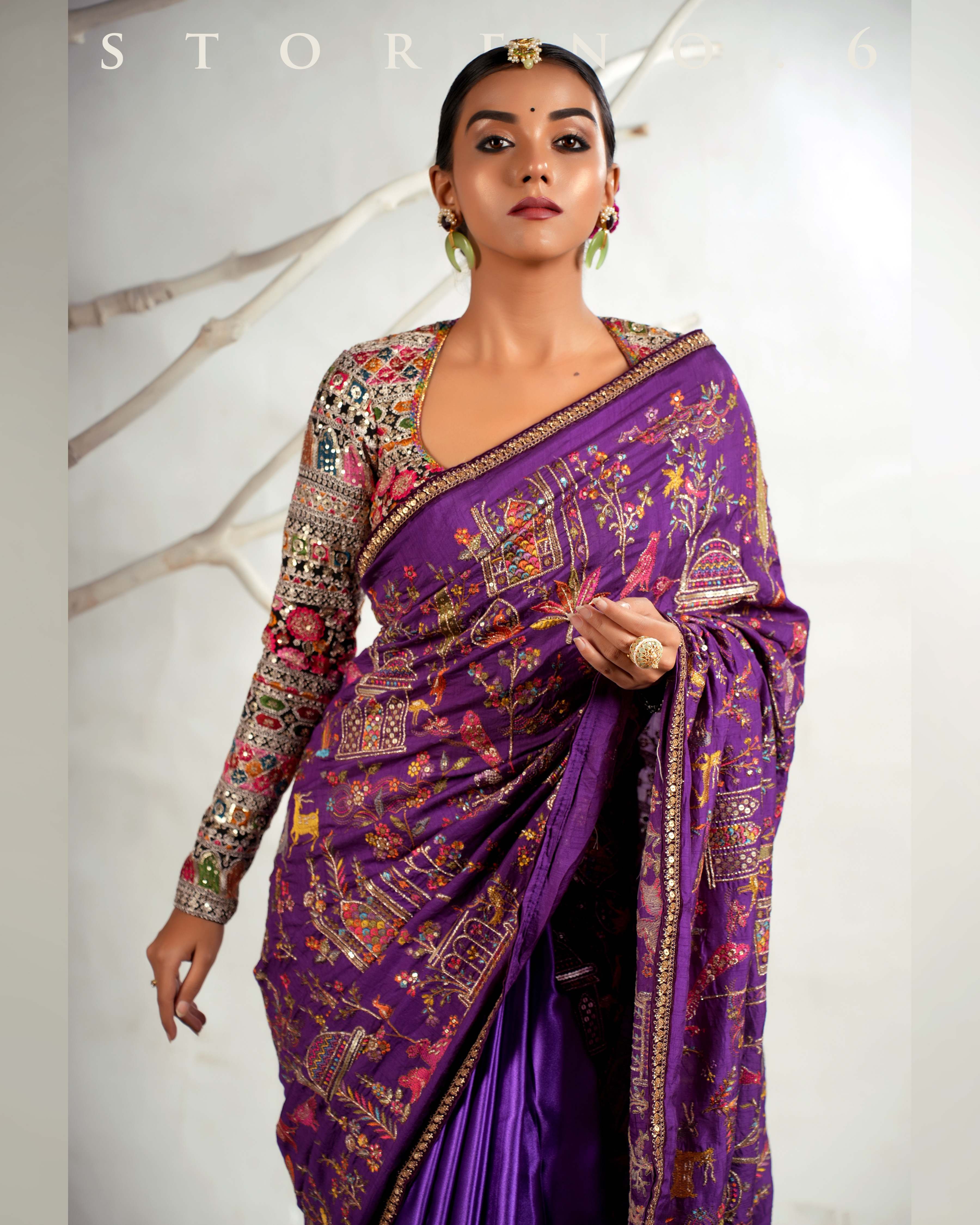 THE 6TH CENTURY CLASSIC CHROMA SAREE WITH GUL KAARI SIAH-X CLASSIC BLOUSE