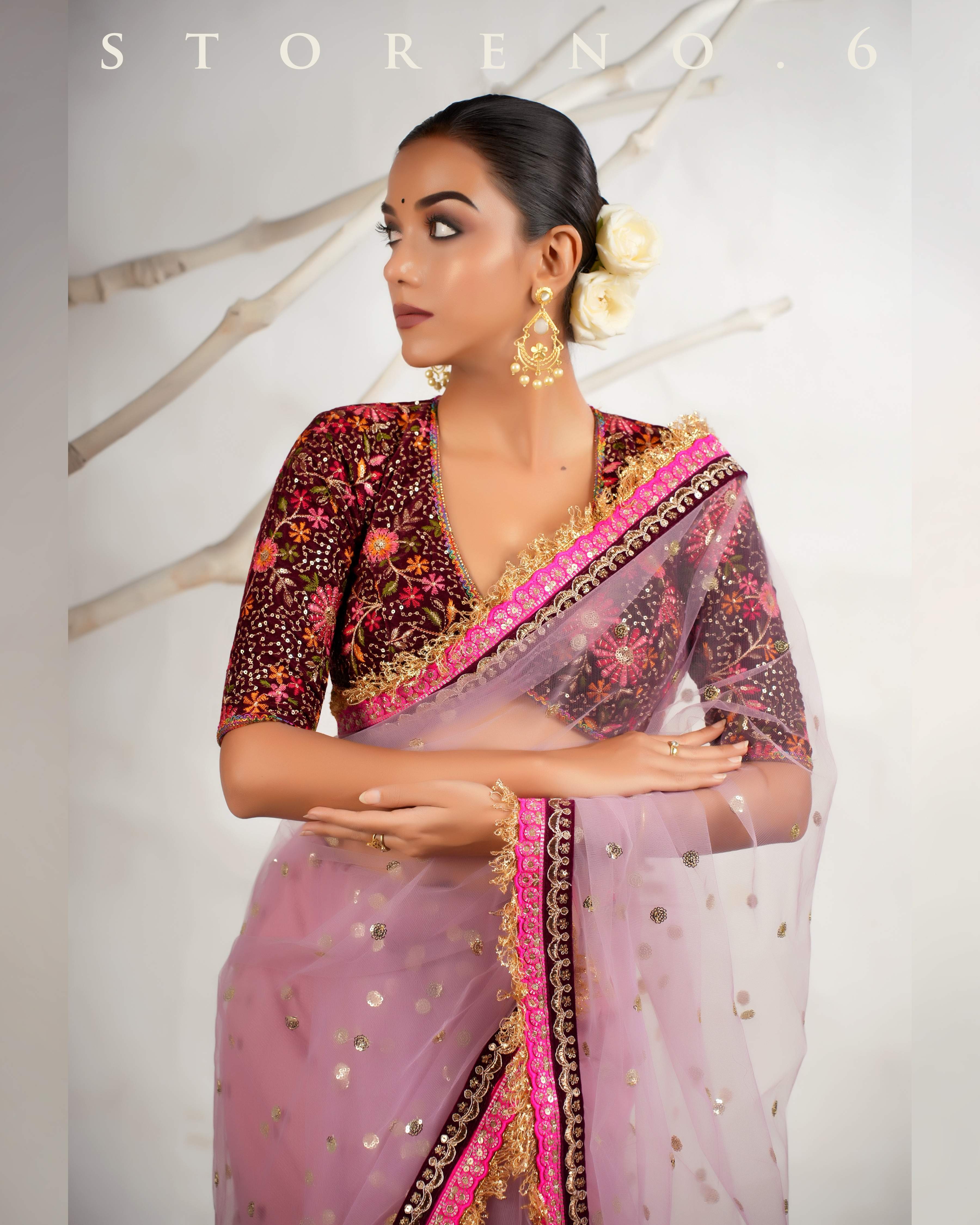 THE ROSY ROMANCE SAREE WITH THE JAM JEWEL BLOUSE